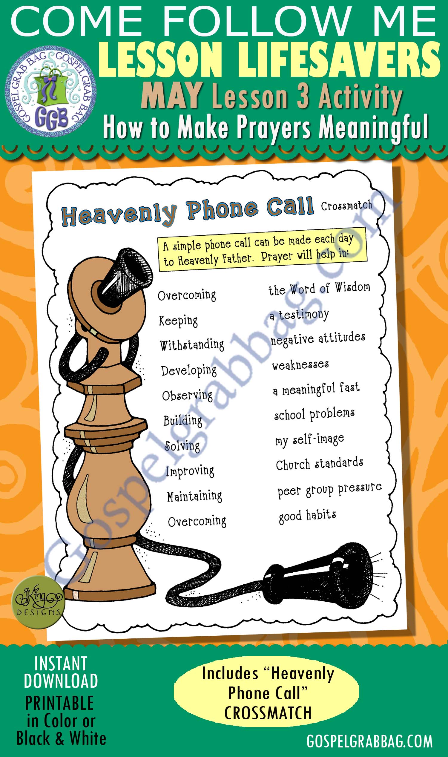 PRAYER: Come Follow Me – LDS Young Women Activities, MAY Lesson 3 "How can I make my prayers more meaningful?" - ACTIVITY: Heavenly Phone Call crossmatch $1.75 PRAYER: Come Follow Me – LDS Young Women Activities, MAY Lesson 3 "How can I make my prayers more meaningful?" - ACTIVITY: Heavenly Phone Call crossmatch