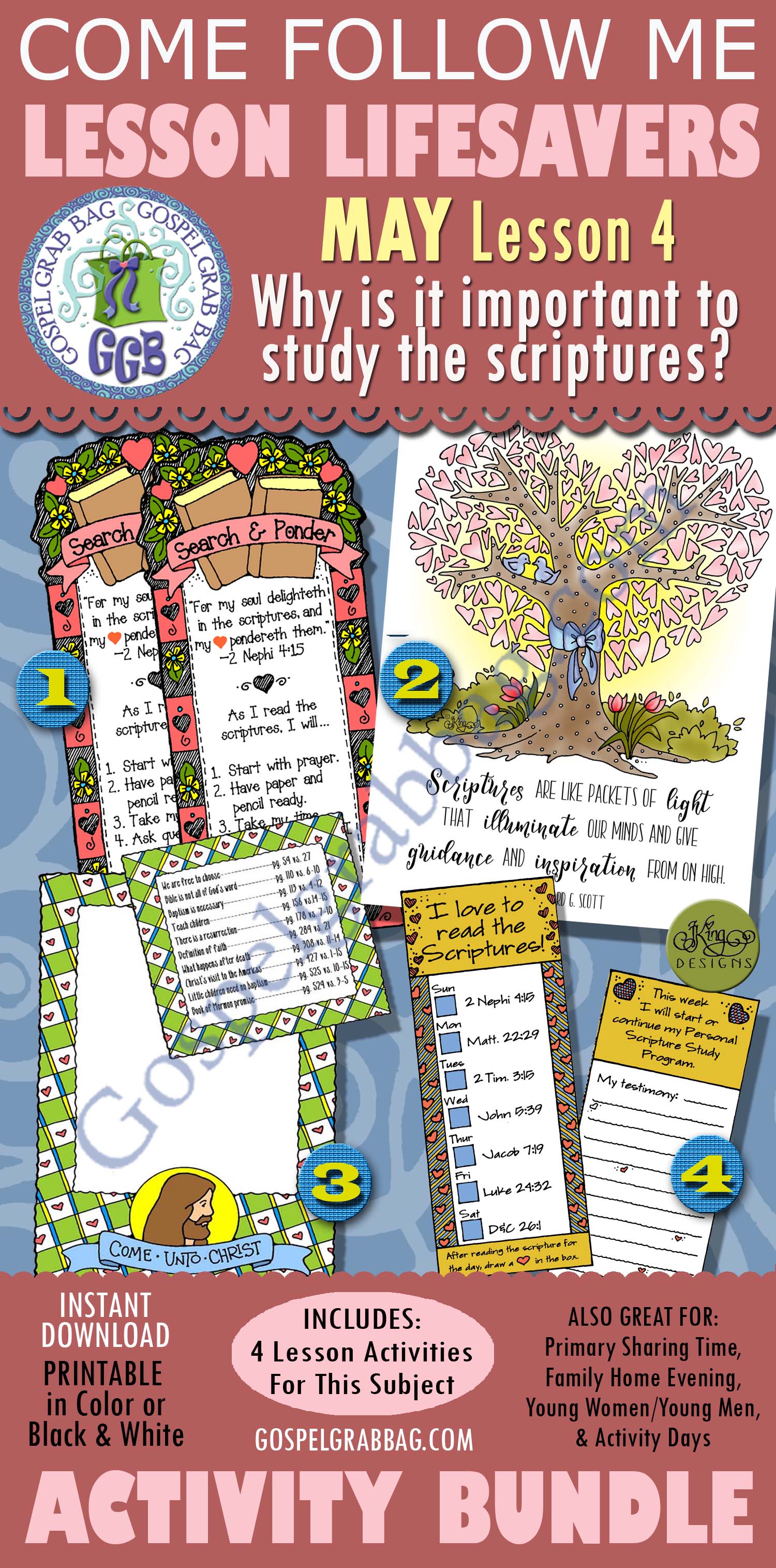 $4.00 May Lesson 4 - Come Follow Me "How can I make my prayers more meaningful?"1-4 BUNDLE