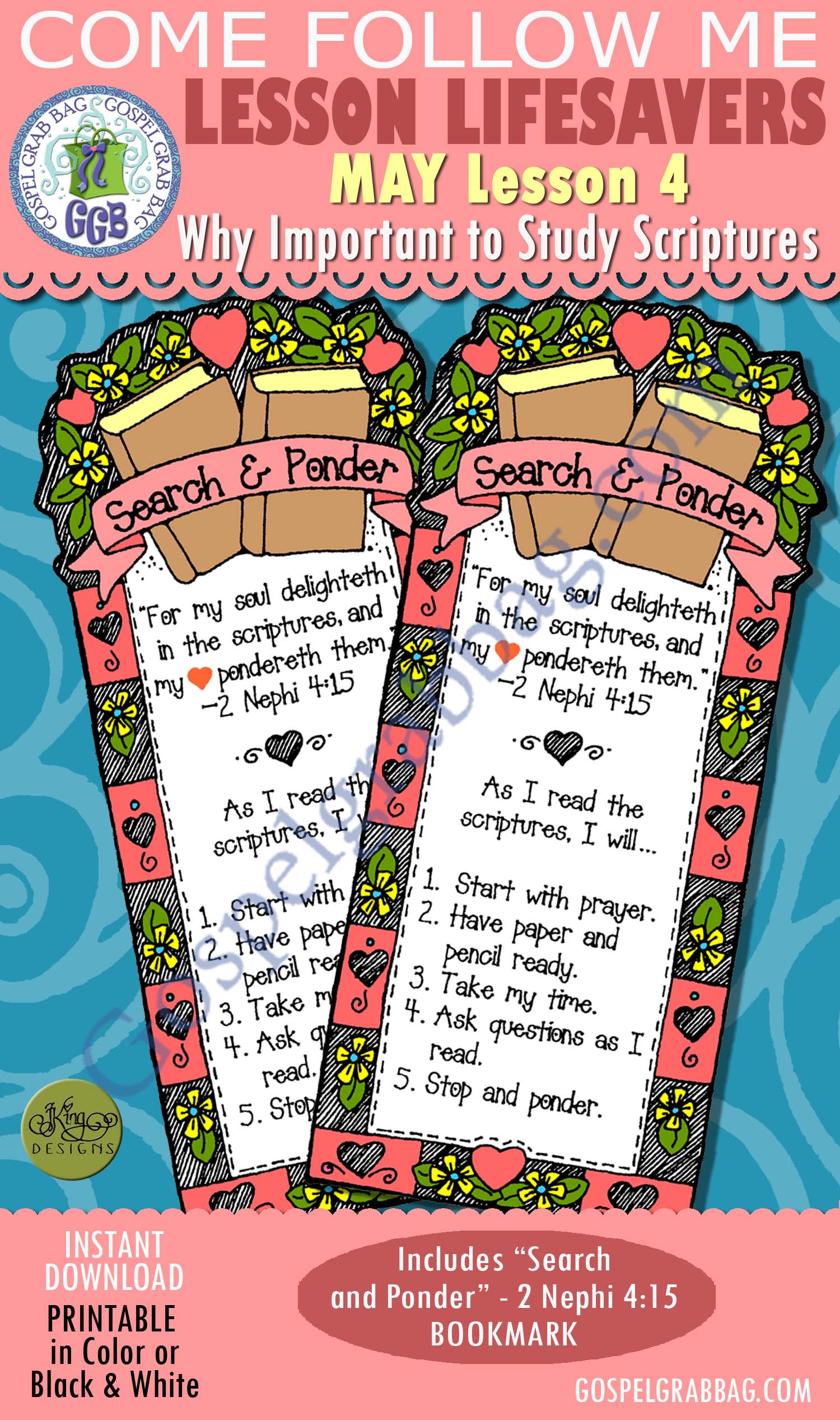 $1.75 SCRIPTURE STUDY: Come Follow Me – LDS Young Women Activities, MAY Lesson 4 "Why is it important to study the scriptures?" - ACTIVITY: Search and Ponder bookmark