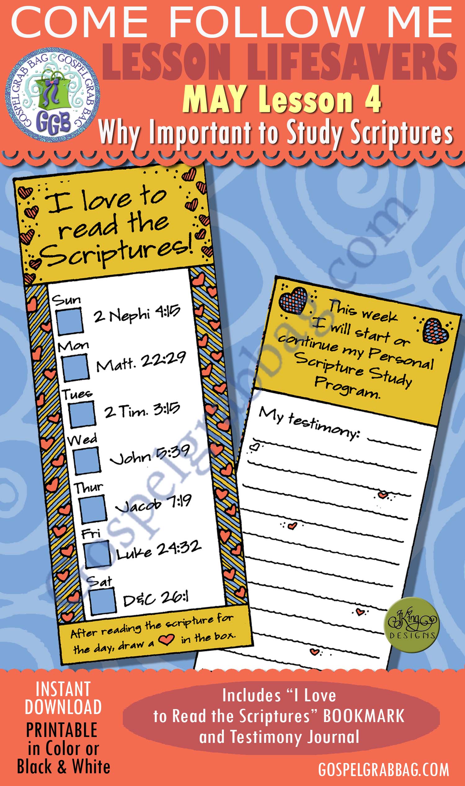$1.75 SCRIPTURE STUDY: Come Follow Me – LDS Young Women Activities, MAY Lesson 4 "Why is it important to study the scriptures?" - ACTIVITY: I Love to Read the Scriptures bookmark and testimony journal