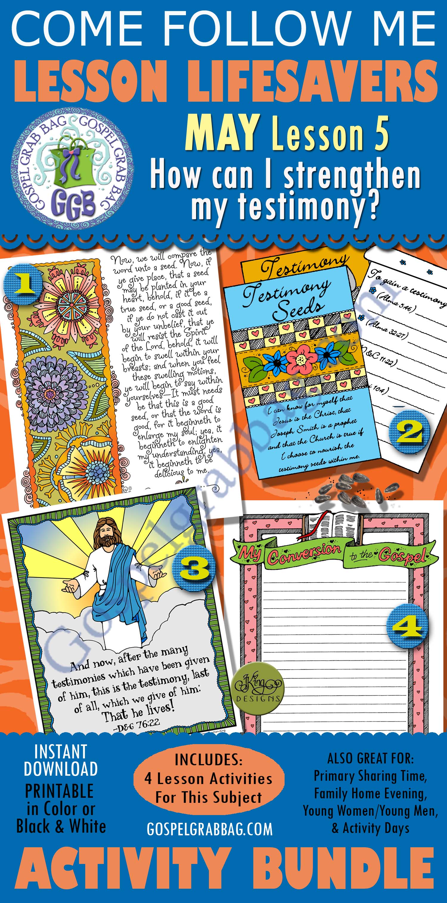 $4.00 May Lesson 5 - Come Follow Me "How can I strengthen my testimony?"1-4 BUNDLE