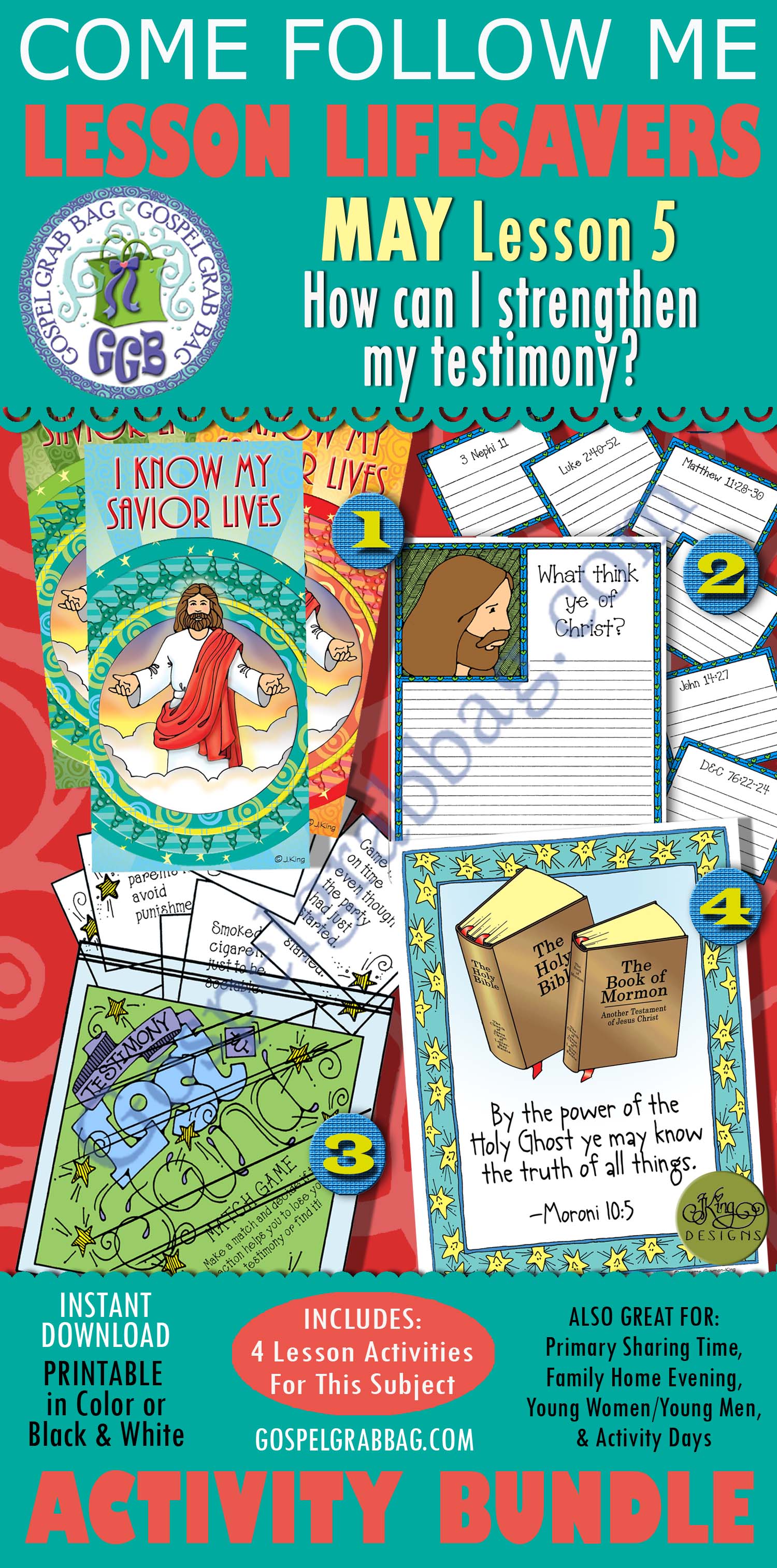 $4.00 May Lesson 5 - Come Follow Me "How can I strengthen my testimony?"1-4 BUNDLE B