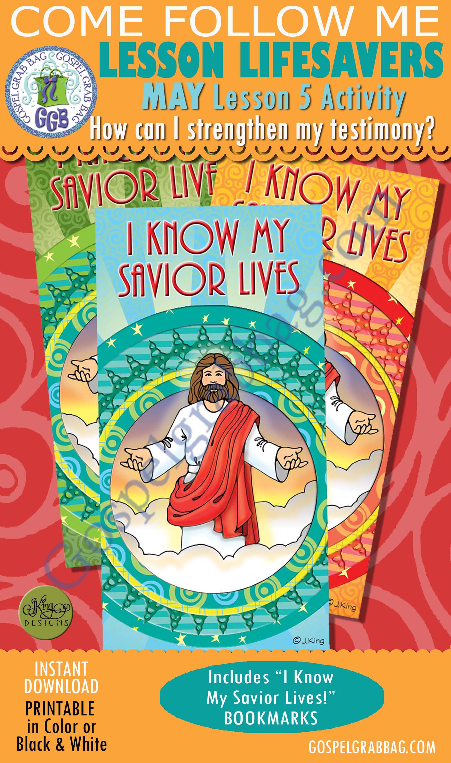 $1.75 TESTIMONY: Come Follow Me – LDS Young Women Activities, MAY Lesson 5 "How can I strengthen my testimony?" - ACTIVITY: I Know My Savior Lives! bookmarks
