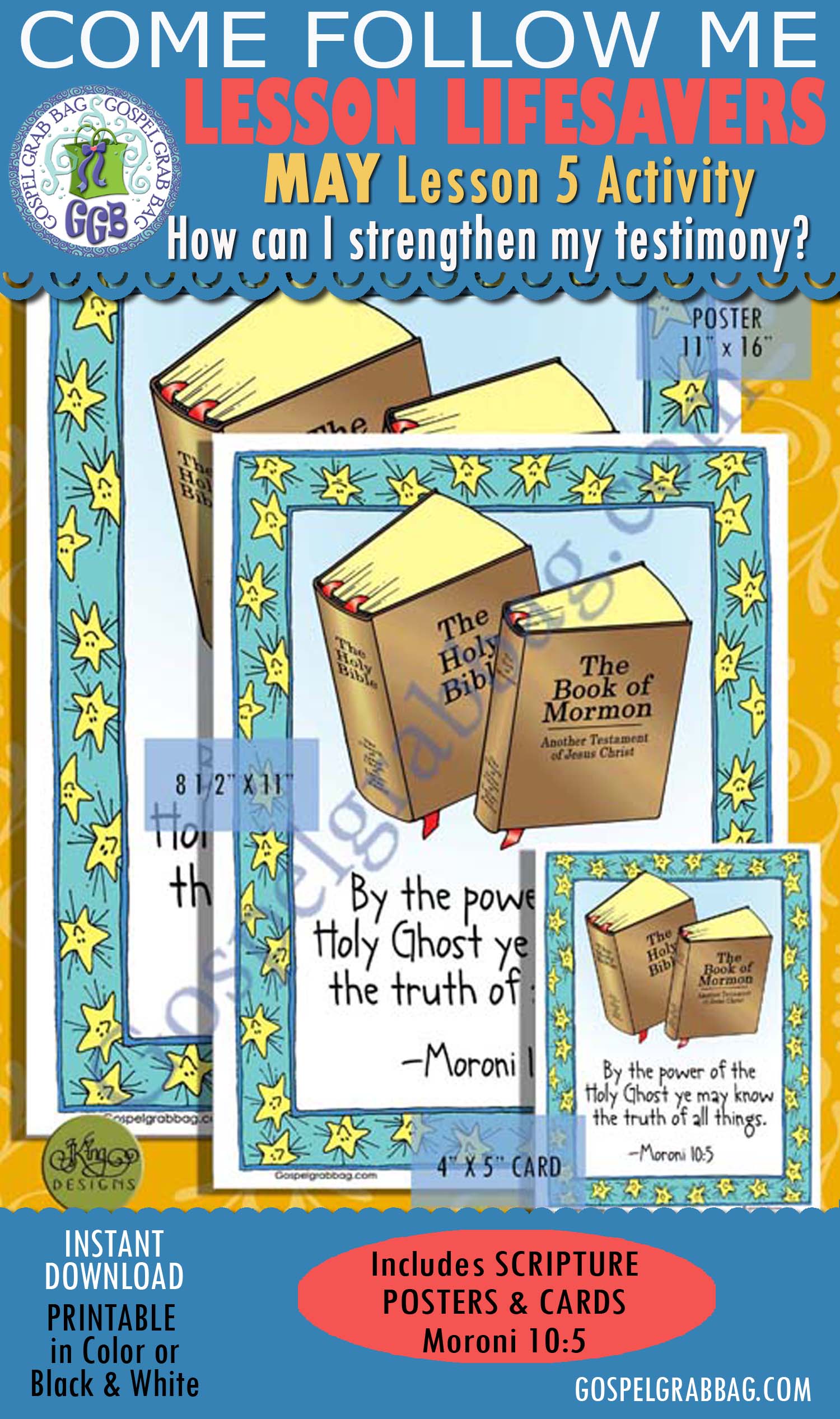 $2.00 TESTIMONY - HOLY GHOST: Come Follow Me – LDS Young Women Activities, MAY Lesson 5 "How can I strengthen my testimony?" - ACTIVITY: Moroni 10:5 Scripture Posters and Cards