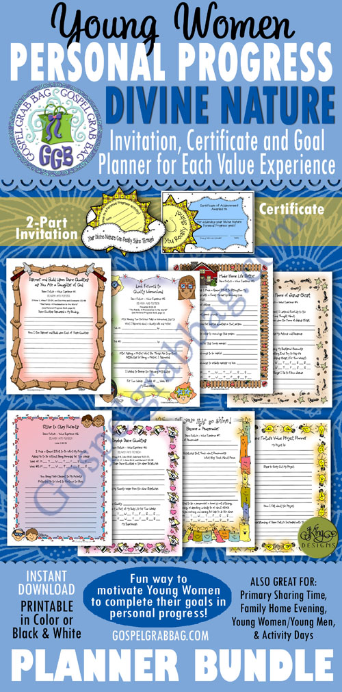 $8.00 (50% discount) DIVINE NATURE Personal Progress BUNDLE - Value Experiences 1-7 and Project Planner, Goal Planner Forms / Journal Pages