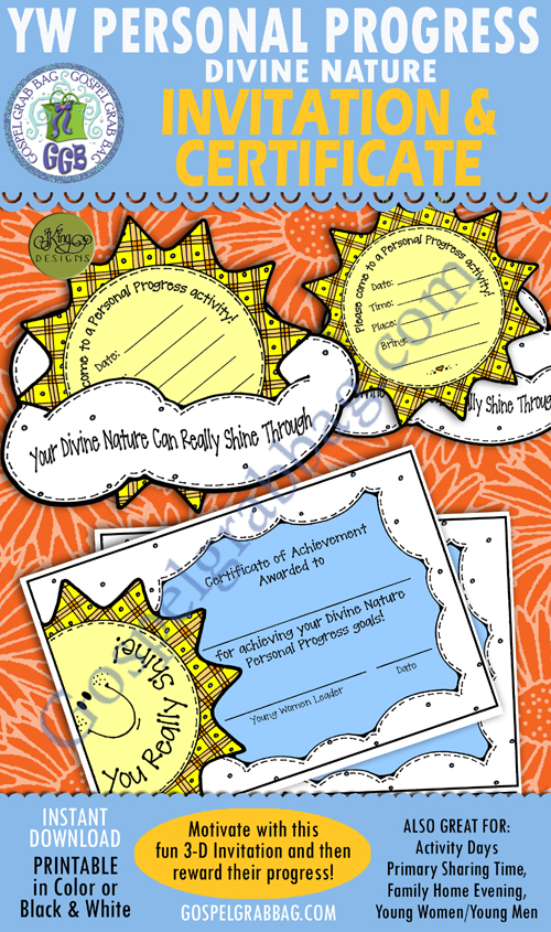 DIVINE NATURE Personal Progress - VALUE NIGHT ACTIVITY 3-D Invitation and Goal Award Certificate $2.00 DIVINE NATURE Personal Progress - VALUE NIGHT ACTIVITY 3-D Invitation and Goal Award Certificate