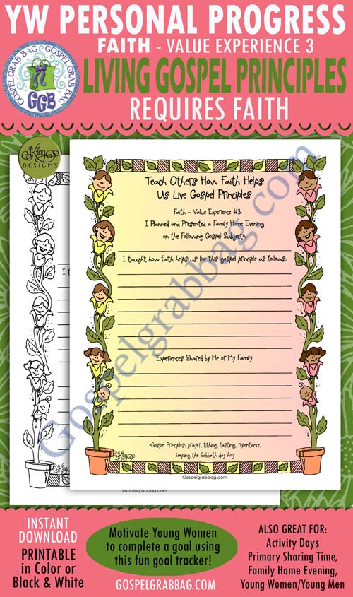 $1.75 FAITH Personal Progress - Value Experience 3 "Teach About Faith and Living Gospel Principles" planner/journal