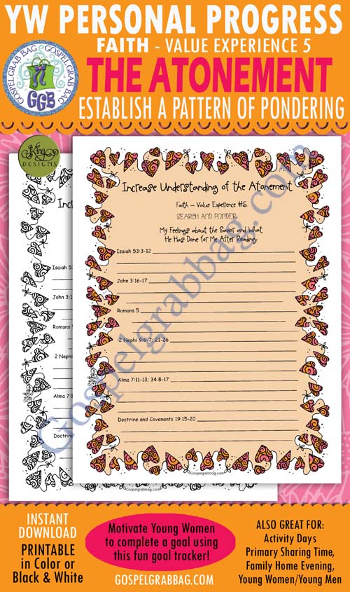 $1.75 FAITH Personal Progress - Value Experience 5 "Understand the Atonement" planner/journal