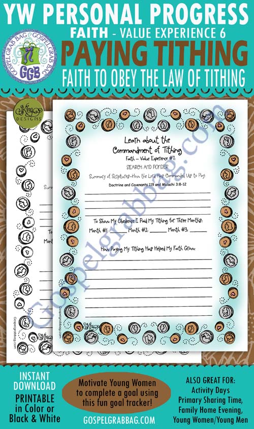 $1.75 FAITH Personal Progress - Value Experience 7 "Commandment - TITHING" planner/journal