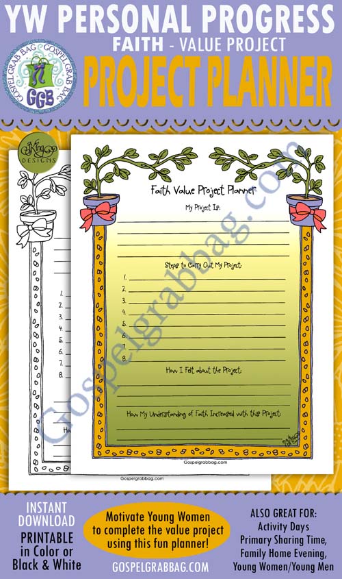 $1.75 Faith 8 Personal Progress VALUE PROJECT PLANNER (form #8)