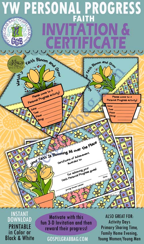 $2.00 FAITH Personal Progress - VALUE NIGHT ACTIVITY 3-D Invitation and Goal Award Certificate