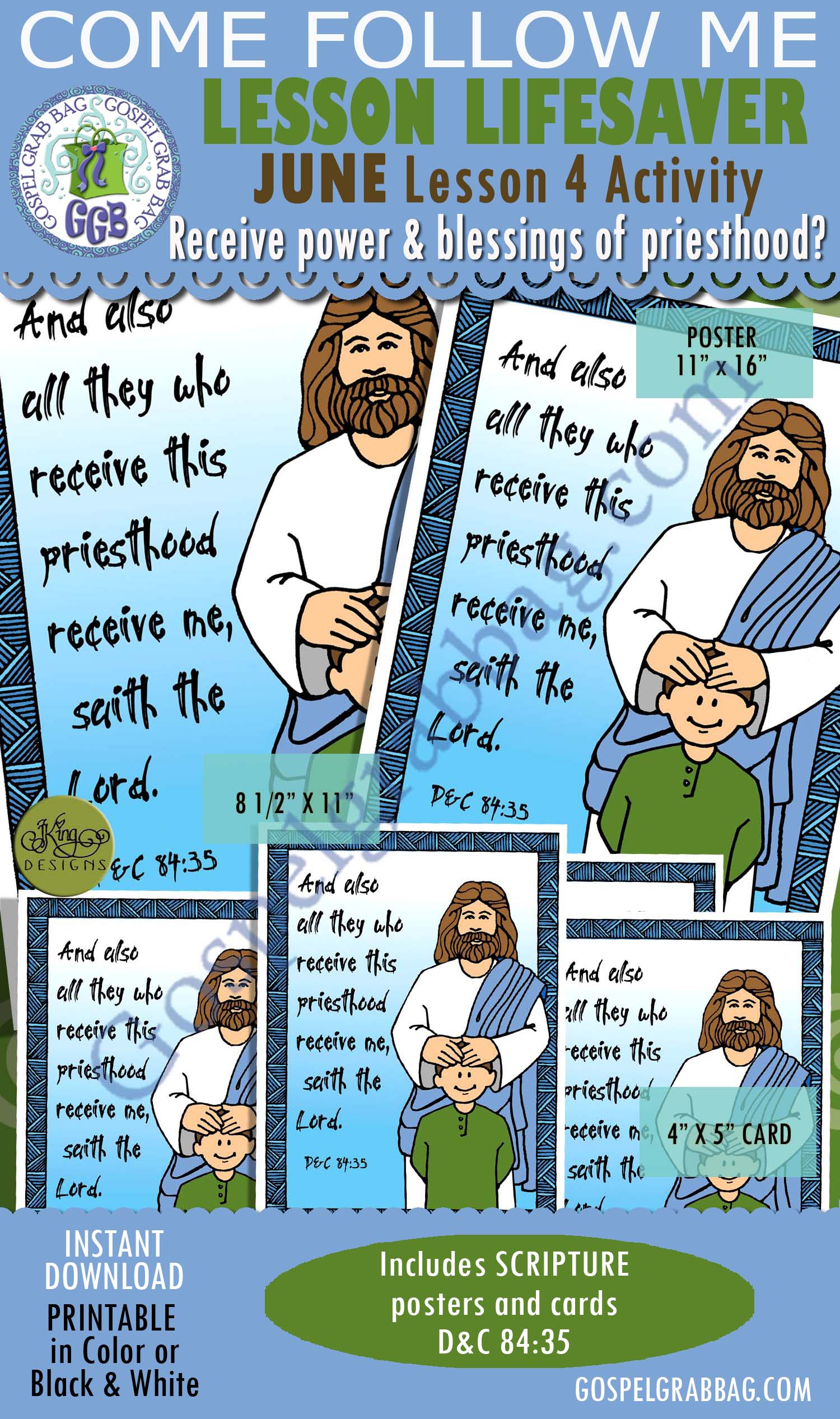 $2.00 June Week 4 Come Follow Me Lesson Activity PRIESTHOOD: D&C 84:35 SCRIPTURE poster and cards