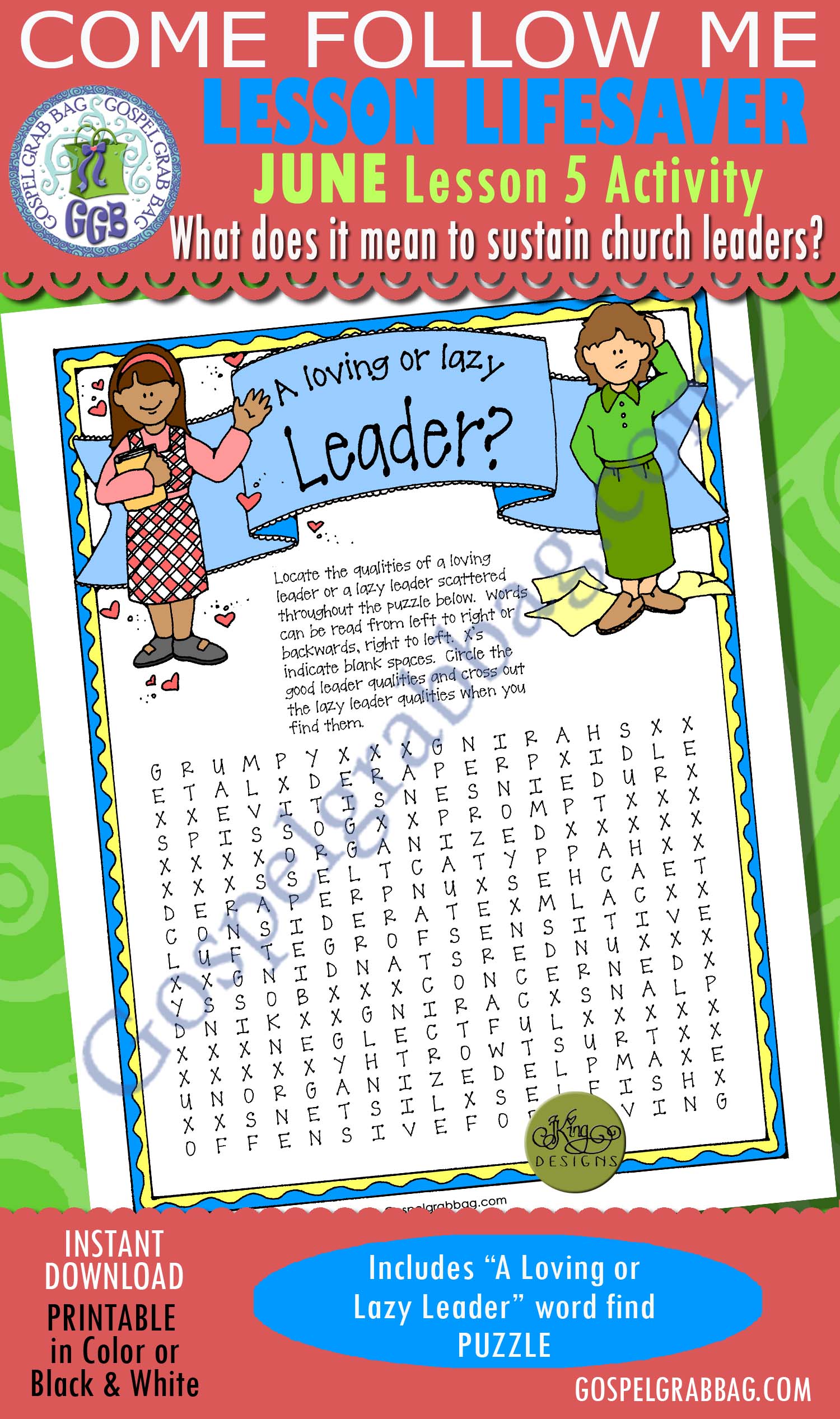 LEADERS/LEADERSHIP: LESSON LIFESAVER ACTIVITY: A Loving or Lazy Leader? word find puzzle $1.75 June Week 5 Come Follow Me Lesson Activity: A Loving or Lazy Leader? word find puzzle