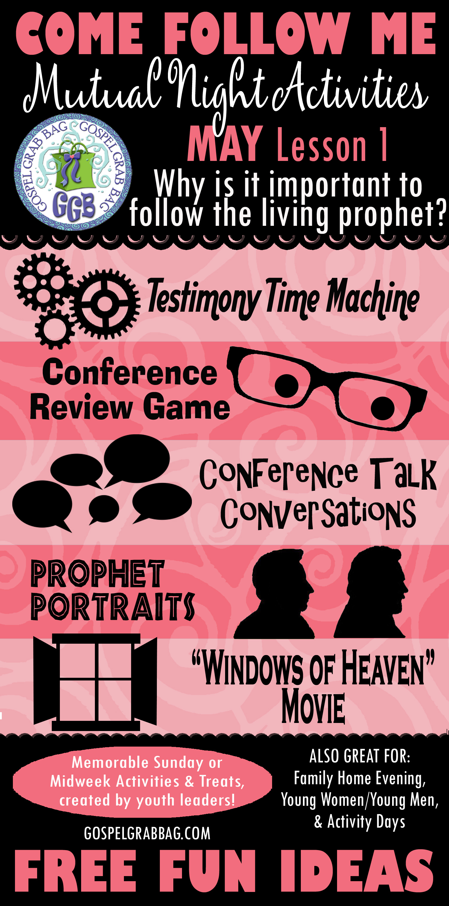 MUTUAL NIGHT IDEAS: May Lesson #1 Come Follow Me Lesson Activities - Theme: "Why is it important to follow the living prophets?", GospelGrabBag.com May Lesson #1 Come Follow Me Lesson Activities - Theme: "Why is it important to follow the living prophets?", GospelGrabBag.com