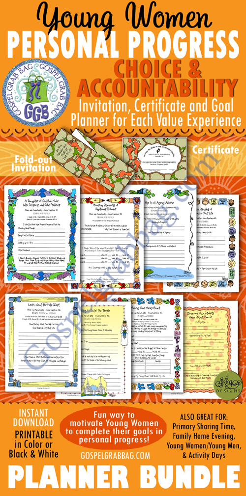 $8.00 CHOICE AND ACCOUNTABILITY Personal Progress BUNDLE - Value Experiences 1-7 and Project Planner, Goal Planner Forms / Journal Pages
