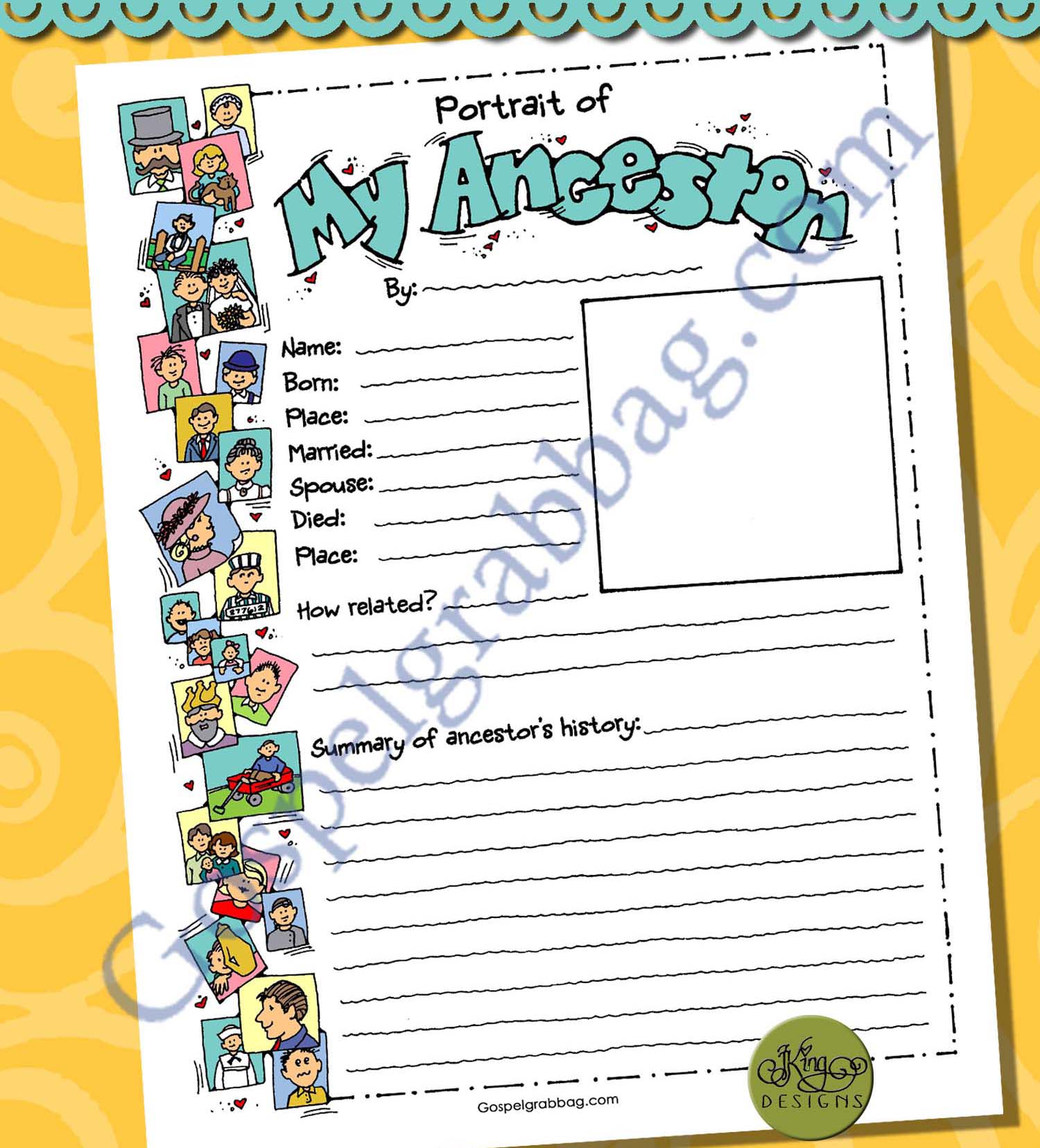 $1.75 FAMILY HISTORY: Portrait of My Ancestor journal page - LESSON LIFESAVER Activity / Handout