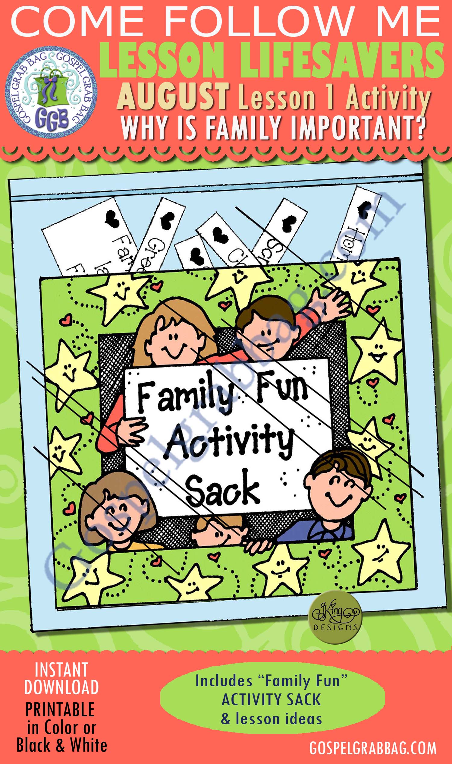 $1.75 AUGUST Week 1 "What is family?" LESSON LIFESAVER Activity: Make Memorable Moments "Family Fun Activity Sack" handout