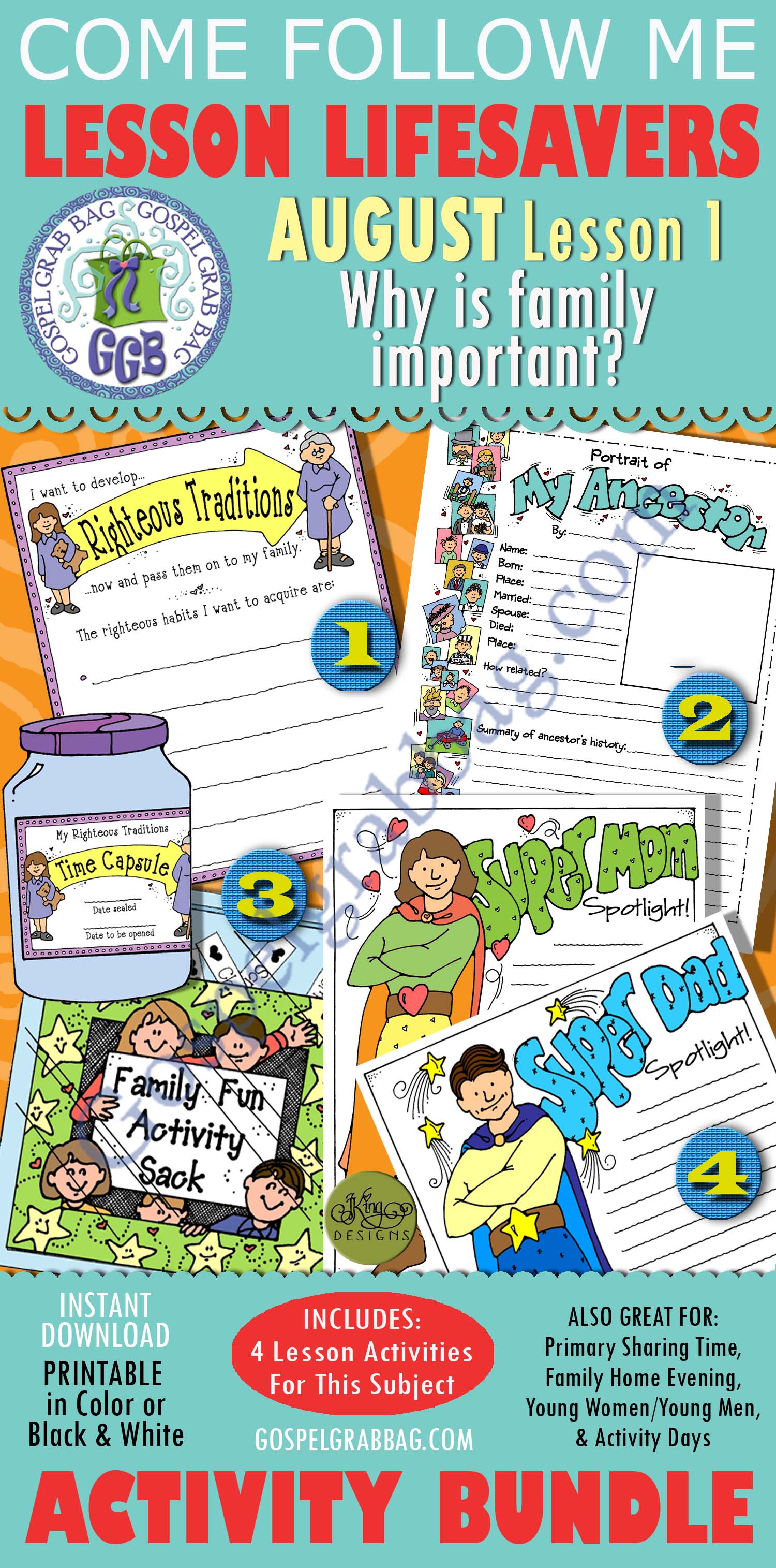 $4.00 AUGUST Lesson 1 Come Follow Me "Why is family important?" BUNDLE of 4 Activities