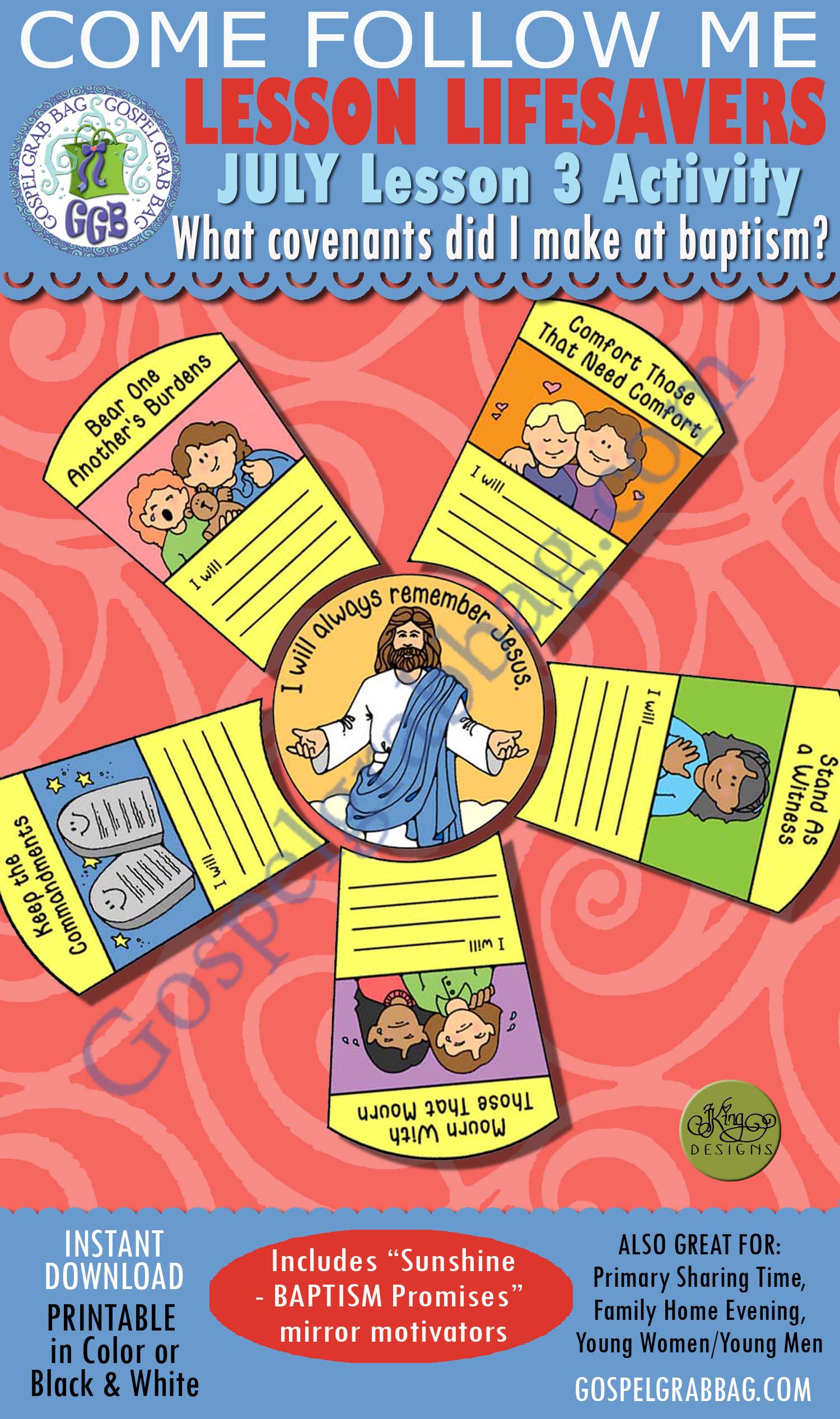 COVENANTS - BAPTISM: Sunshine BAPTISM Promises mirror motivator - Lesson Lifesaver Activity $1.75 JULY Lesson 3 Come Follow Me Activity - "Sunshine (BAPTISM) Promises mirror motivator