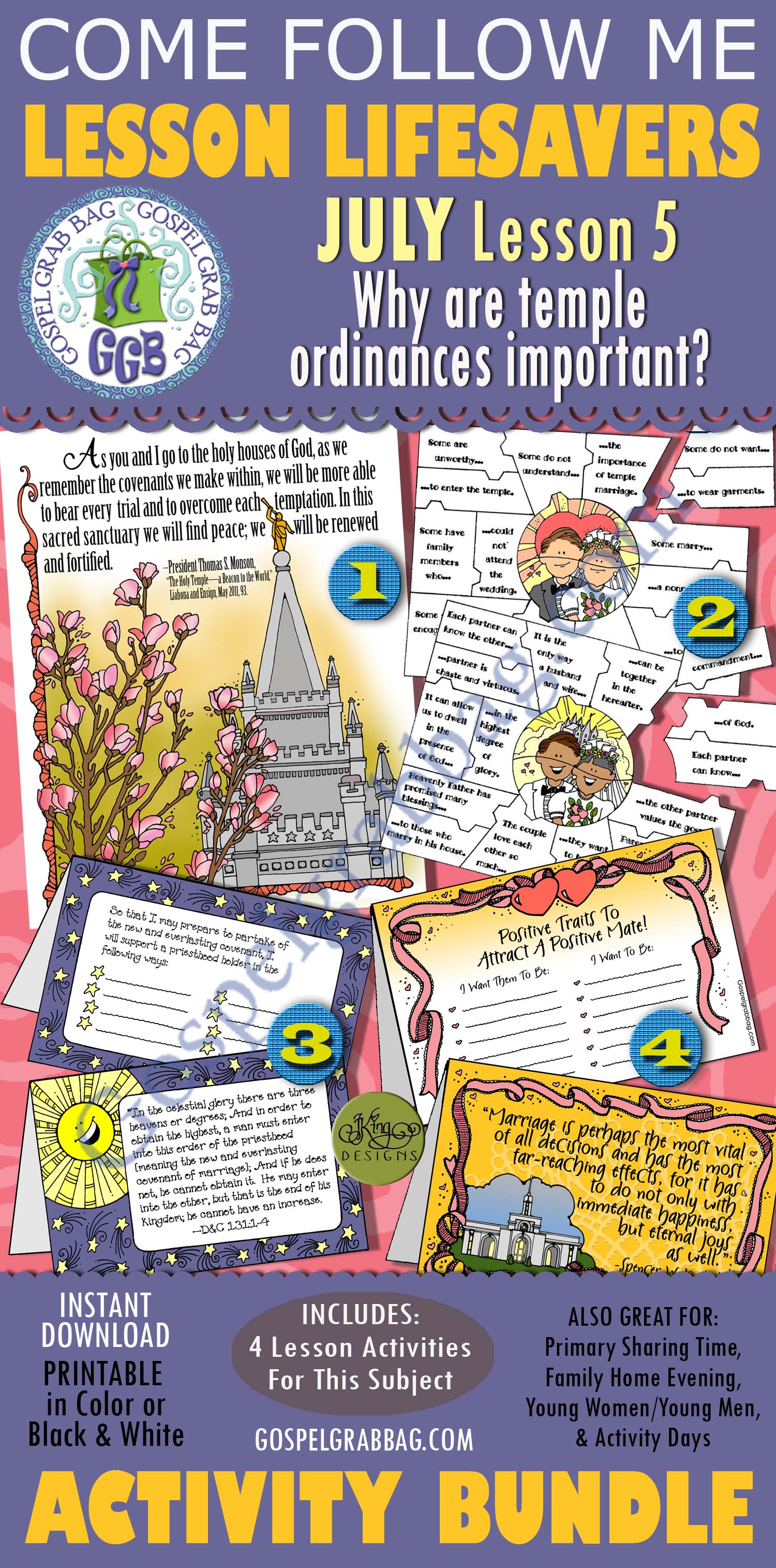 JULY Lesson 5 Come Follow Me "Why are temple ordinances important?" BUNDLE of 4 Activities JULY Lesson 5 Come Follow Me "Why are temple ordinances important?" BUNDLE of 4 Activities