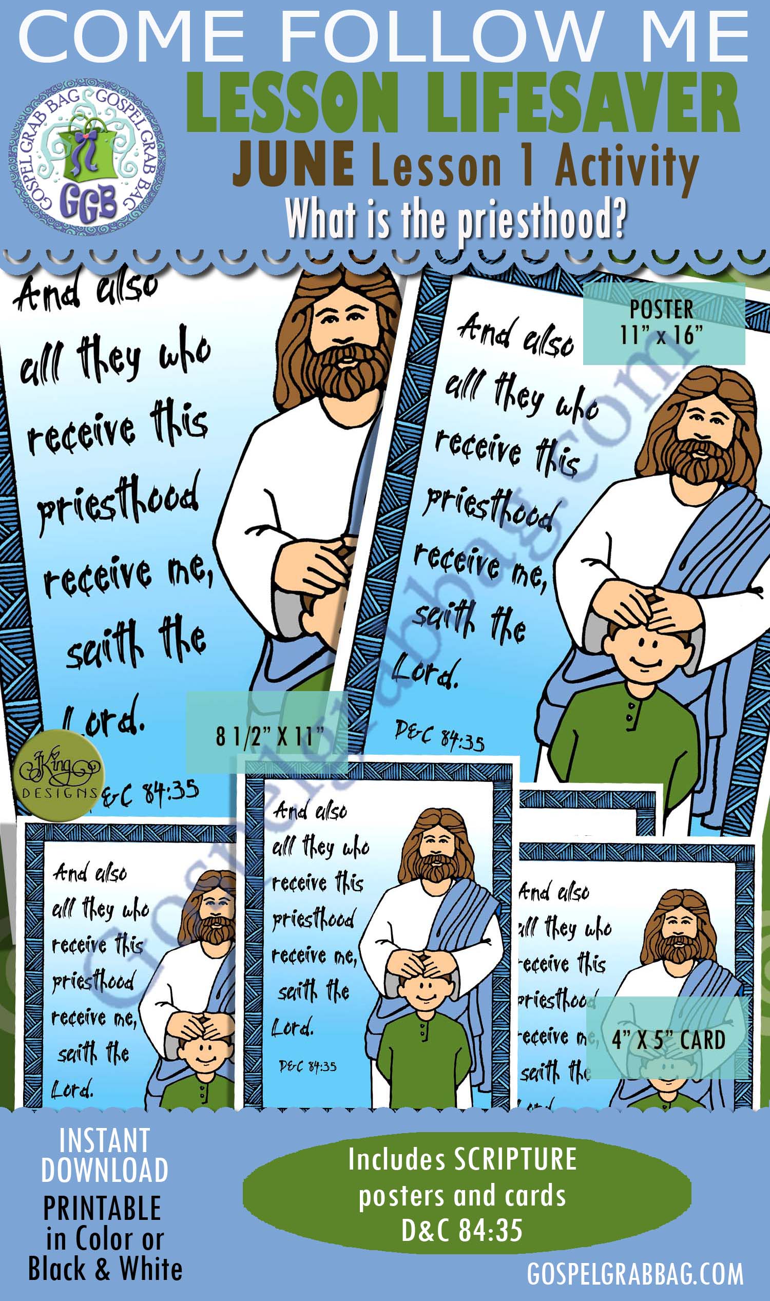 $2.00 June Week 1 Come Follow Me "What is the priesthood?" Lesson Activity PRIESTHOOD: D&C 84:35 SCRIPTURE poster and cards