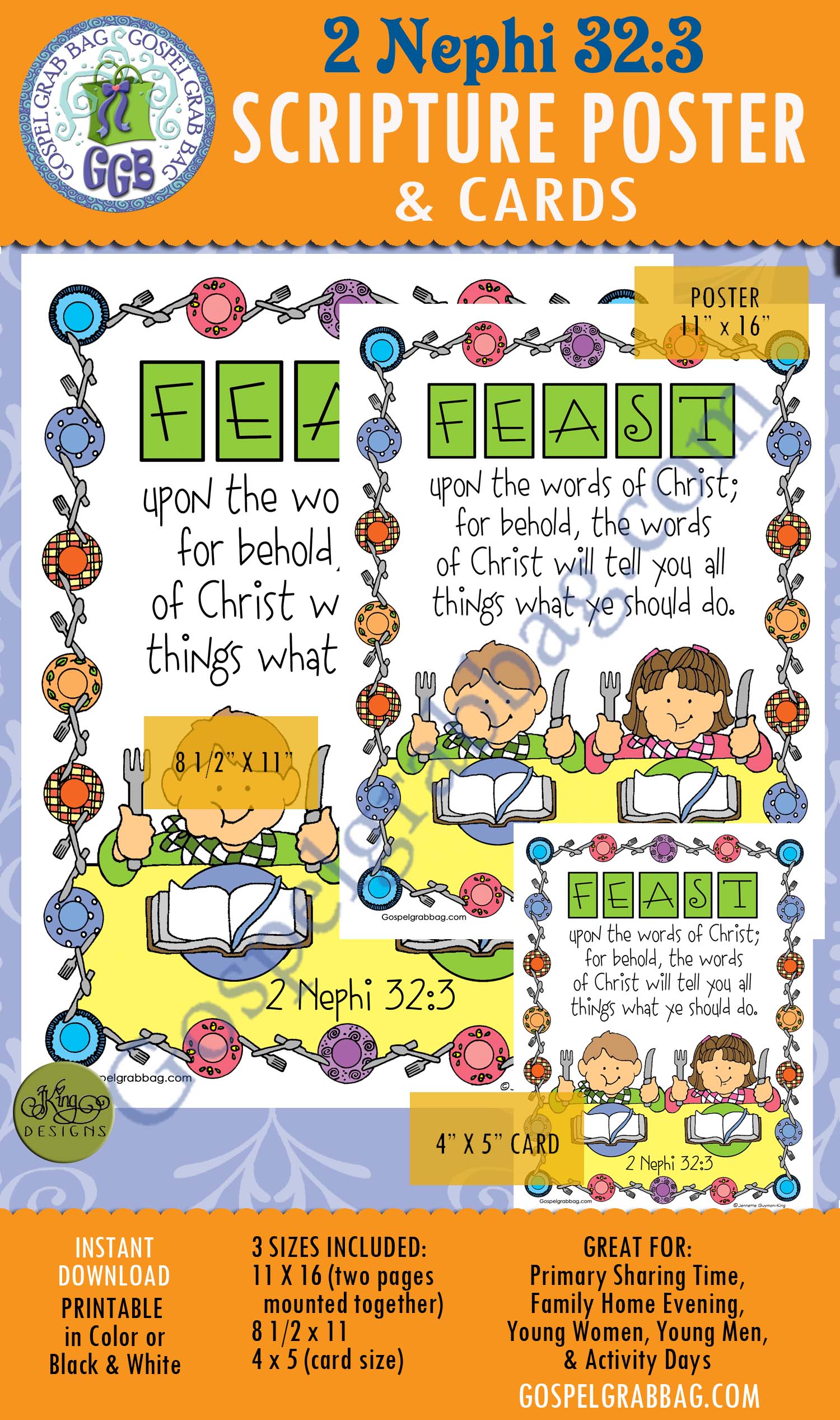 $2.00 SCRIPTURES: 2 Nephi 32:3 - Feast upon the words of Christ - Scripture Posters and Cards