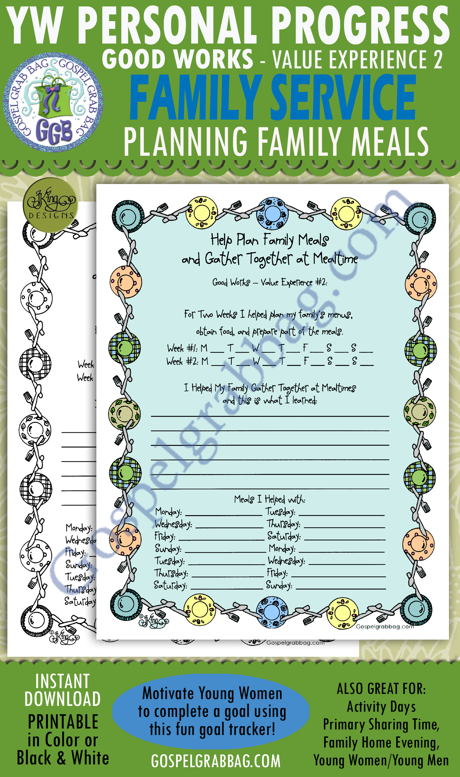 HOMEMAKING: Good Works Goal 2 Personal Progress Planner "Help Plan Family Meals and Gather Together at Mealtime" $1.75 HOMEMAKING: Good Works Goal 2 Personal Progress Planner "Help Plan Family Meals and Gather Together at Mealtime"
