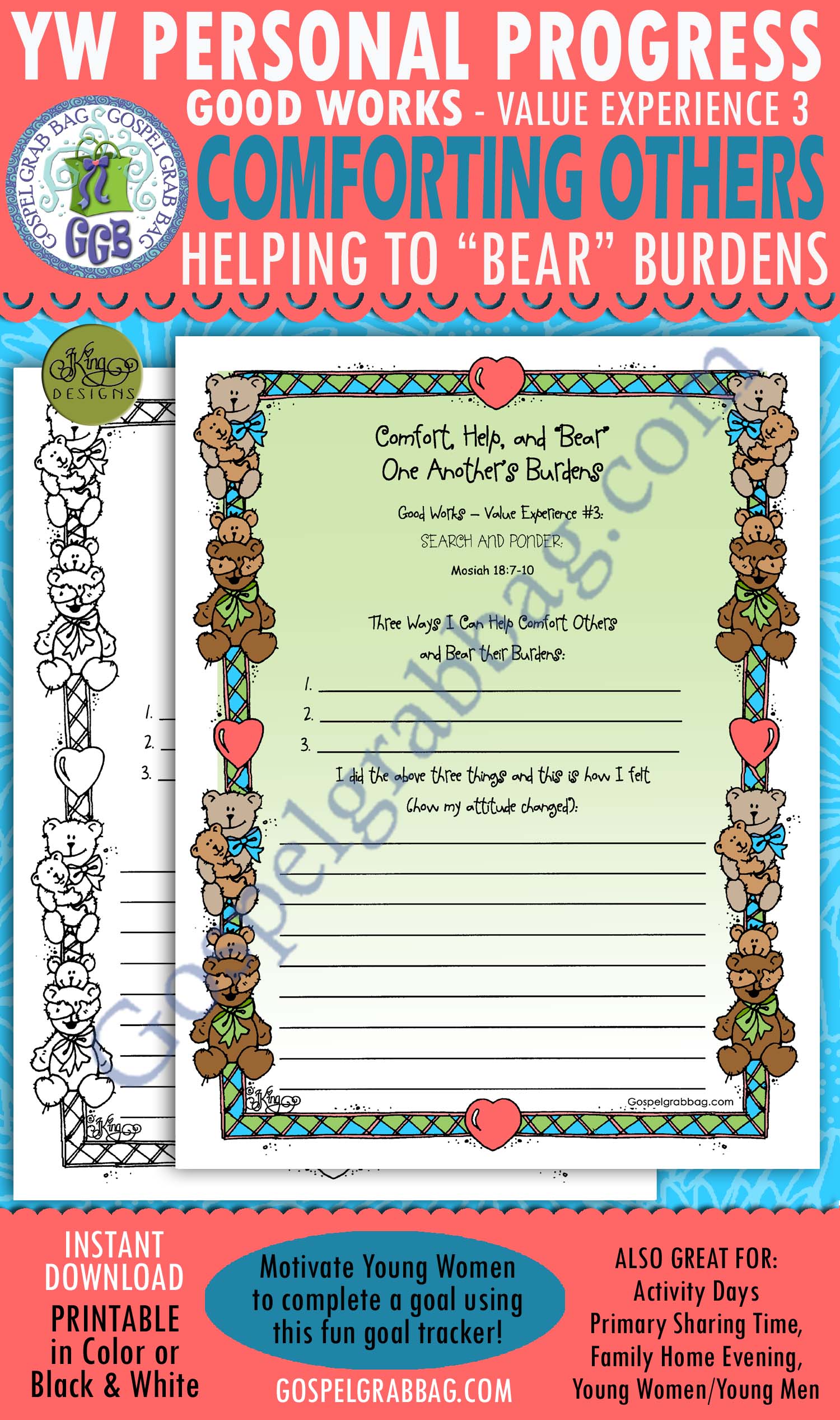 SERVICE: Good Works Goal 3 Personal Progress Planner "Comfort, Help, and 'Bear' One Another's Burdens" $1.75 SERVICE: Good Works Goal 3 Personal Progress Planner "Comfort, Help, and 'Bear' One Another's Burdens"