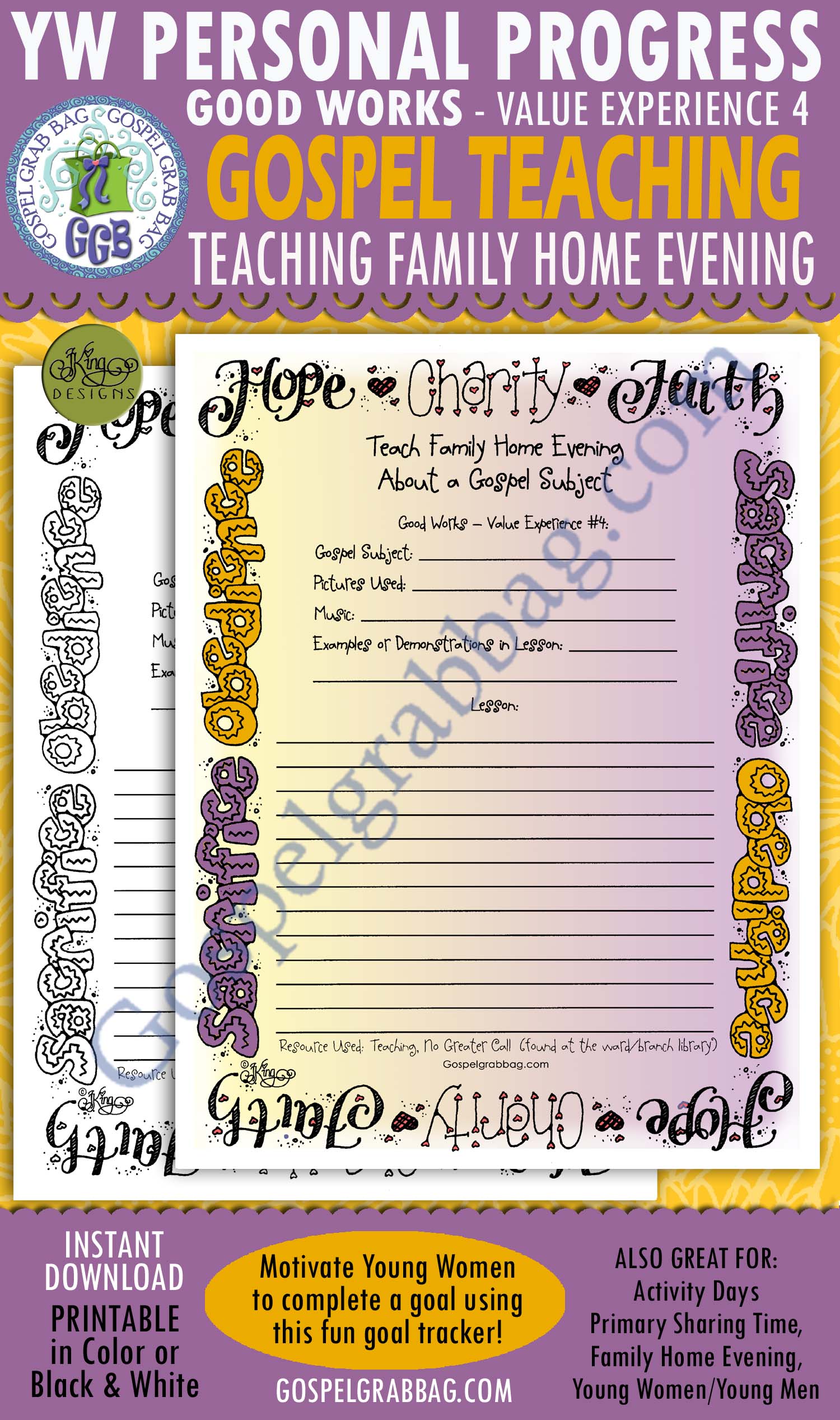 FAMILY HOME EVENING: Good Works Goal 4 Personal Progress Planner "Teach Family Home Evening about a Gospel Principle" $1.75 FAMILY HOME EVENING: Good Works Goal 4 Personal Progress Planner "Teach Family Home Evening about a Gospel Principle"