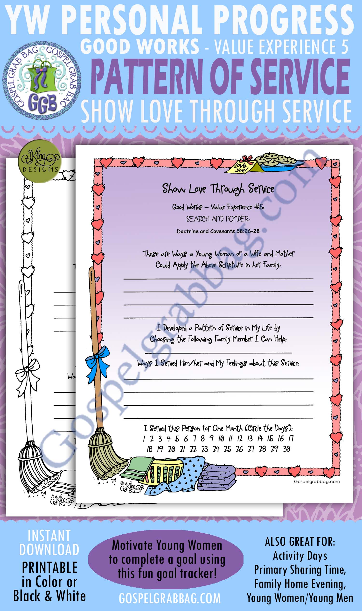 SHOW LOVE: Good Works Goal 5 Personal Progress Planner "Show Love Through Service" $1.75 SHOW LOVE: Good Works Goal 5 Personal Progress Planner "Show Love Through Service"