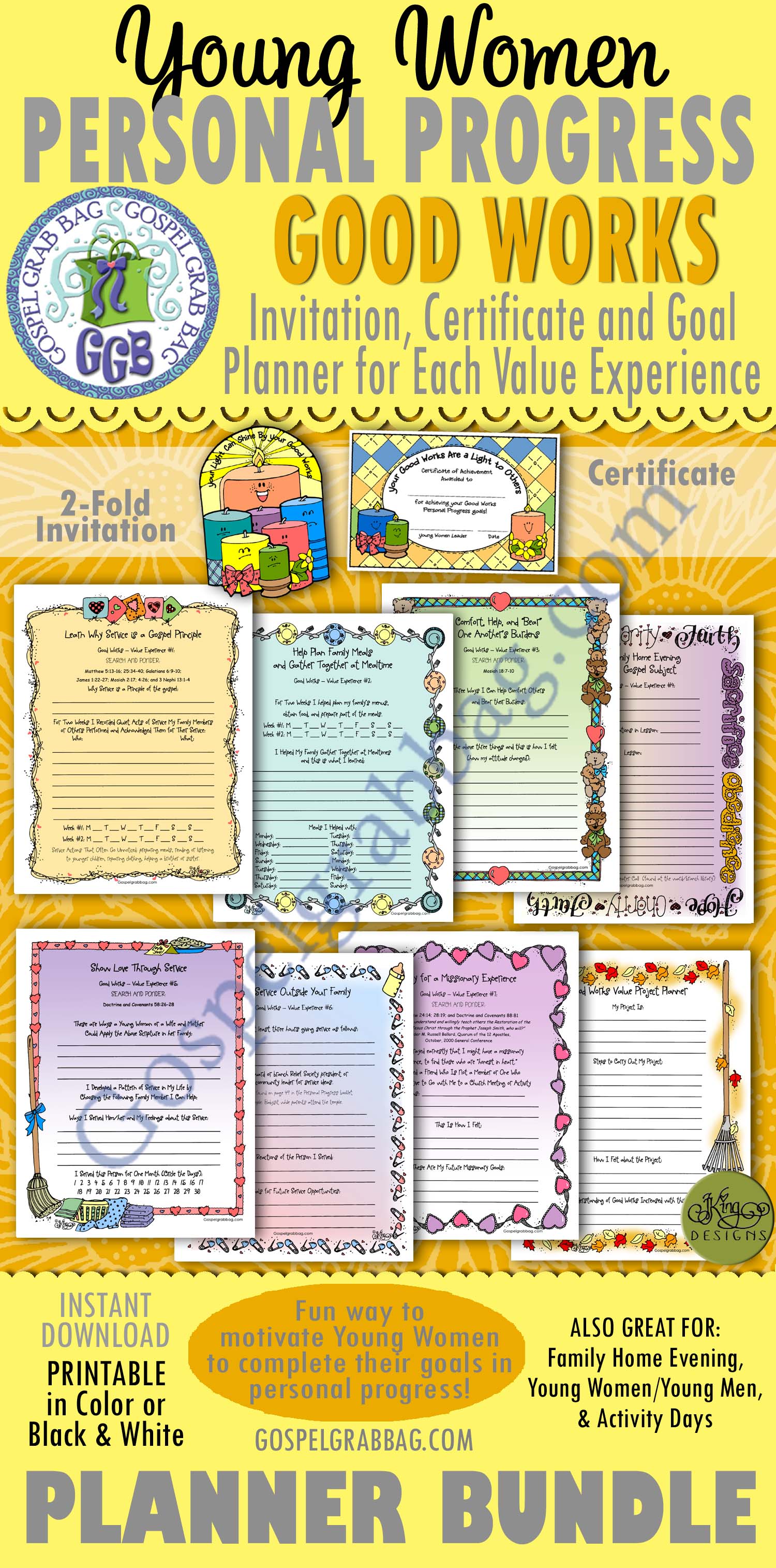 GOOD WORKS Personal Progress BUNDLE - Value Experiences 1-7 and Project Planner, Goal Planner Forms / Journal Pages $8.00 (50% discount) GOOD WORKS Personal Progress BUNDLE - Value Experiences 1-7 and Project Planner, Goal Planner Forms / Journal Pages
