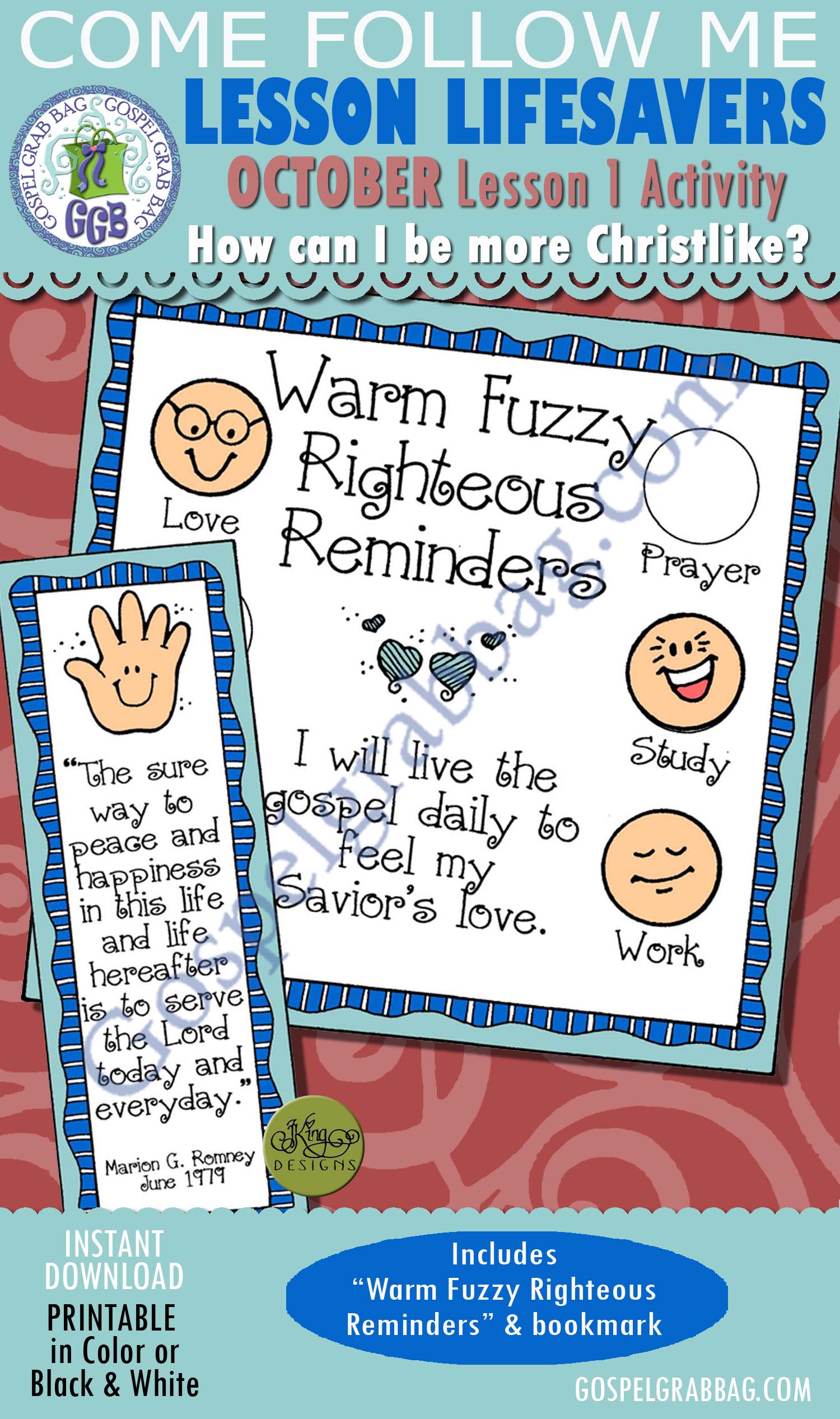 FOLLOW JESUS CHRIST Activity: Warm Fuzzy Righteous Reminders bookmark and poster $1.75 FOLLOW JESUS CHRIST Activity: Warm Fuzzy Righteous Reminders bookmark and poster