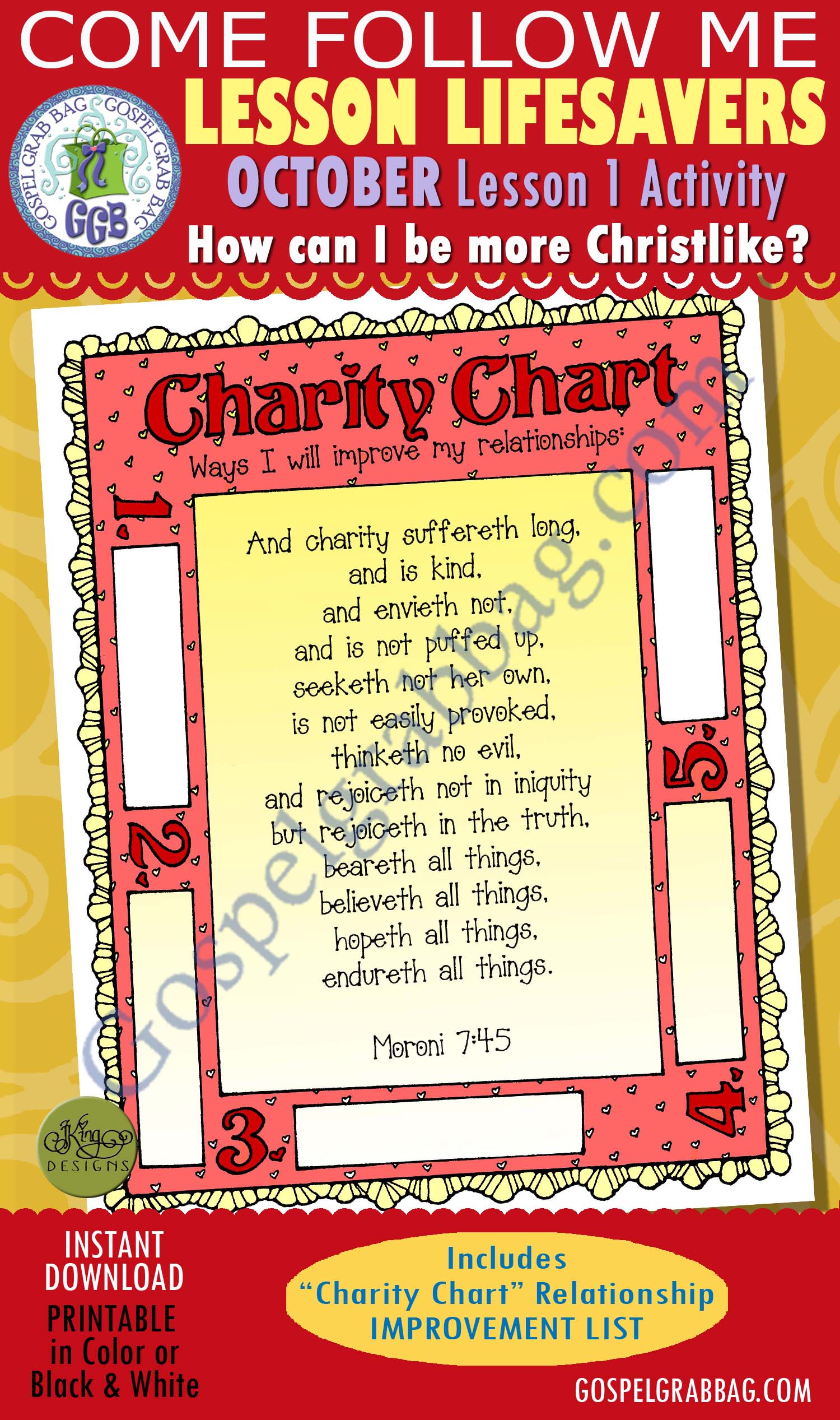 CHARITY - SERVICE Activity: Charity Chart "5 Ways I will Improve My Relationships" $1.75 CHARITY - SERVICE Activity: Charity Chart "5 Ways I will Improve My Relationships"