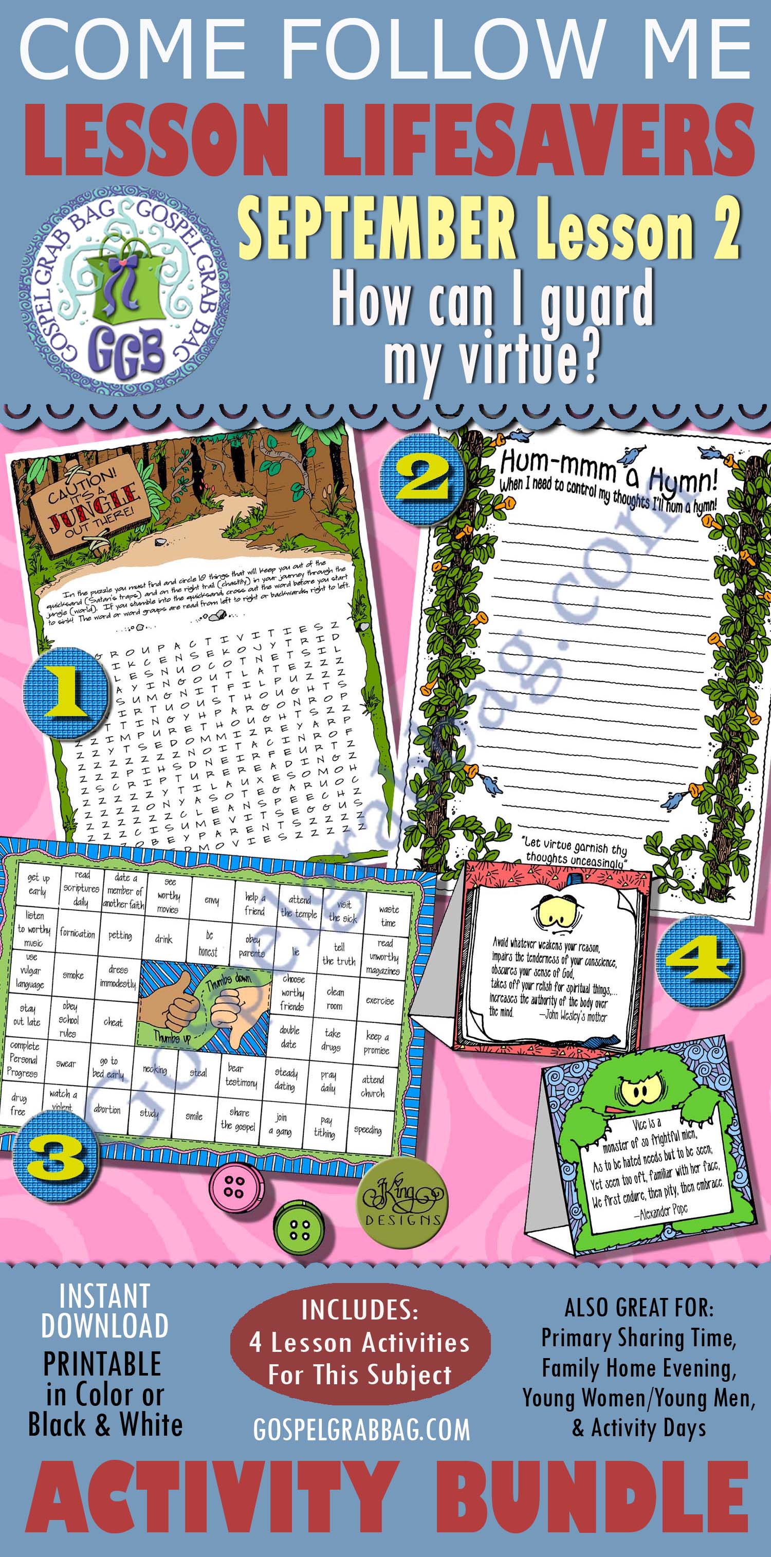 SEPTEMBER Lesson Lifesaver Activities - Lesson 2 Theme: "How do I guard my virtue?" $4.00 BUNDLE SEPTEMBER Lesson Lifesaver Activities - Lesson 2 Theme: "How do I guard my virtue?"