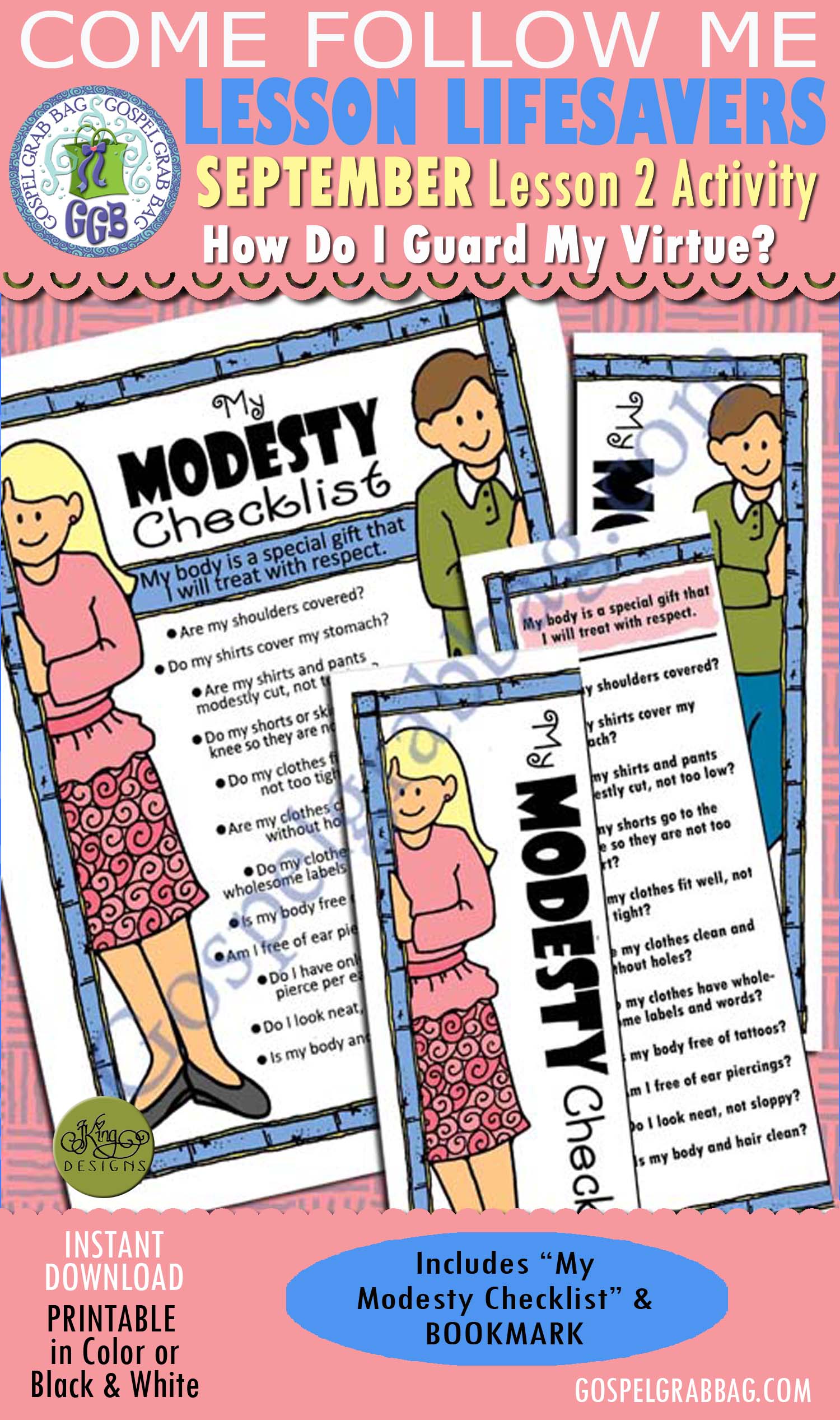 MODESTY Activity: My Modesty Checklist and bookmark $1.75 September Lesson 2 Come Follow Me "How do I guard my virtue?" Activity: My Modesty Checklist and bookmark