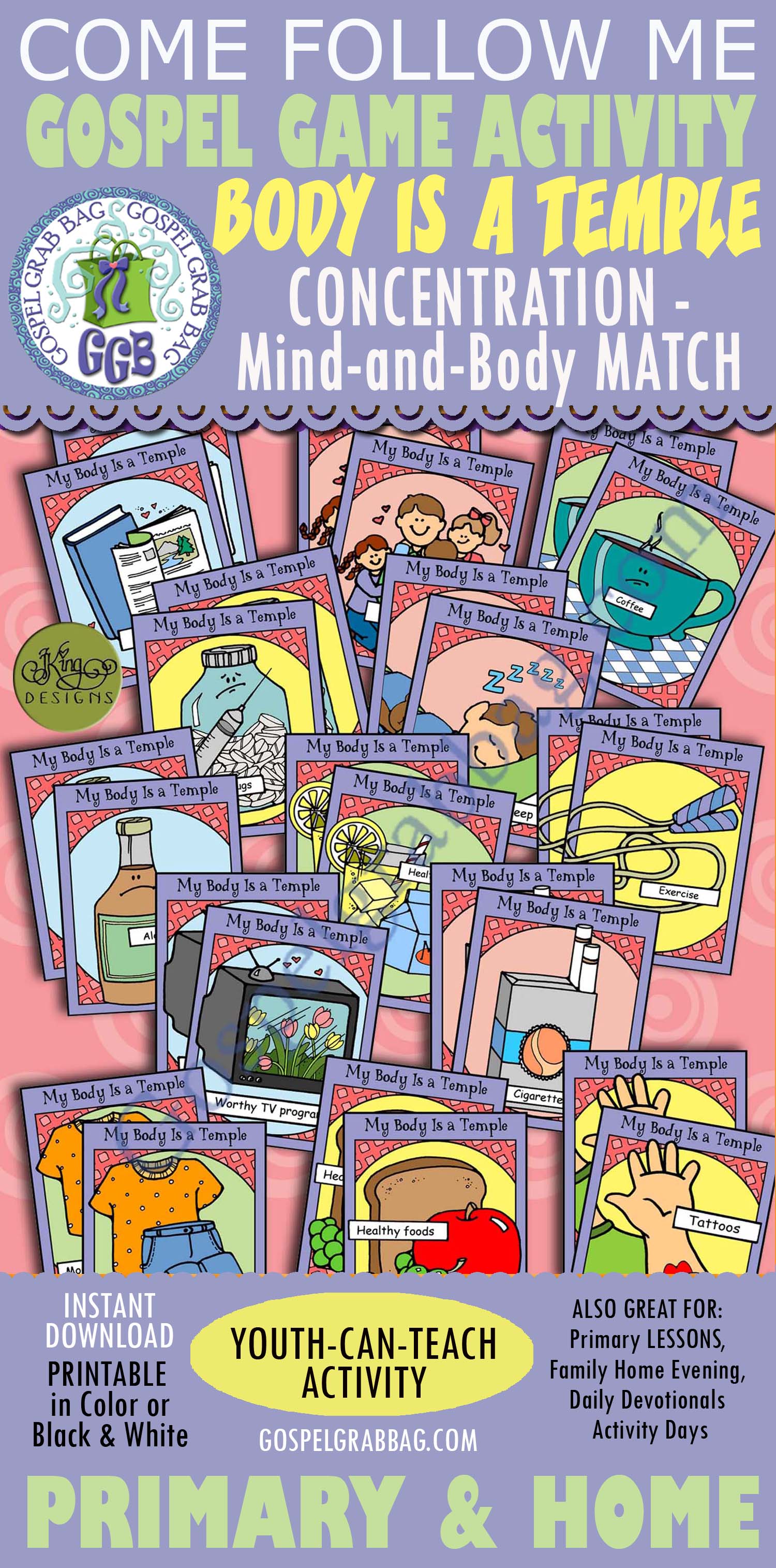 BODY TEMPLE MIND AND BODY MATCH GAME POST-AND-PRESENT Activity My Body Is a Temple – Healthy Mind and Body (Match Game)