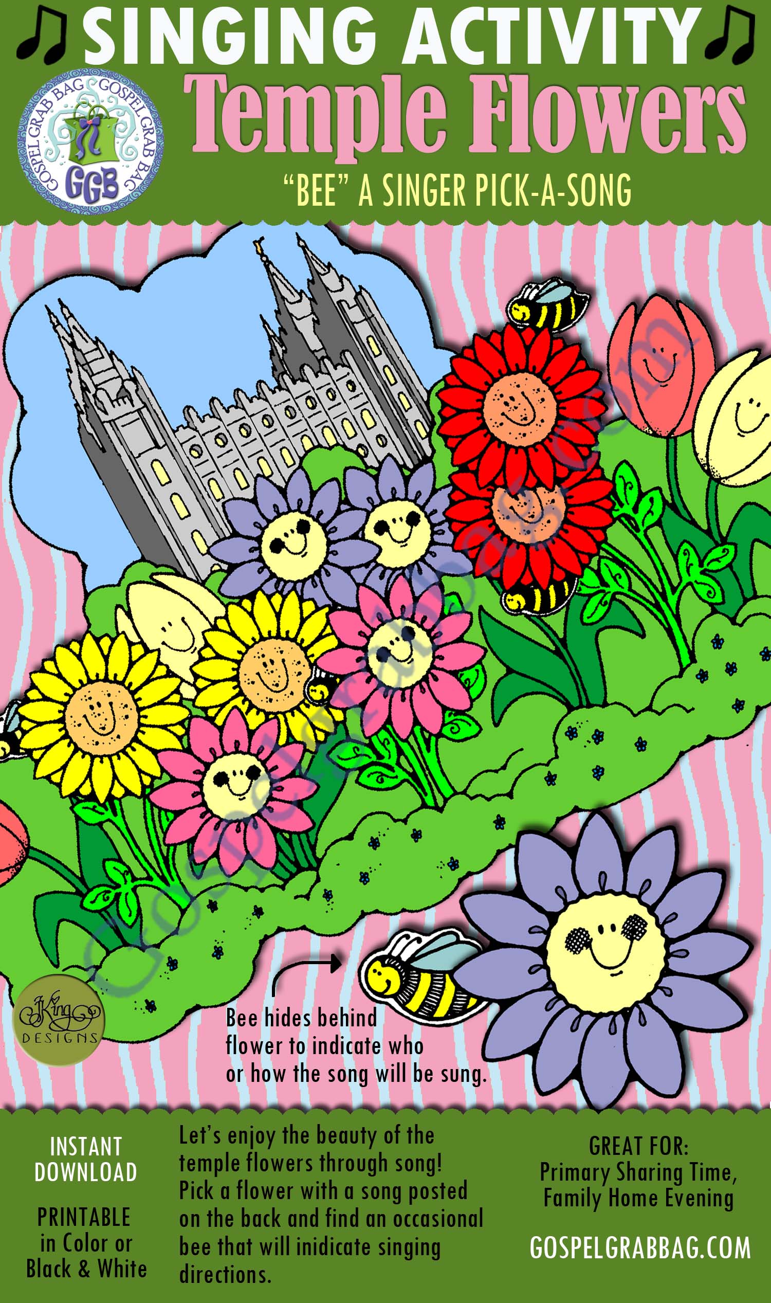 SINGING FUN ACTIVITY: Temple Flowers pick-a-song with bee actions $2.00 SINGING FUN ACTIVITY: Temple Flowers pick-a-song with bee actions