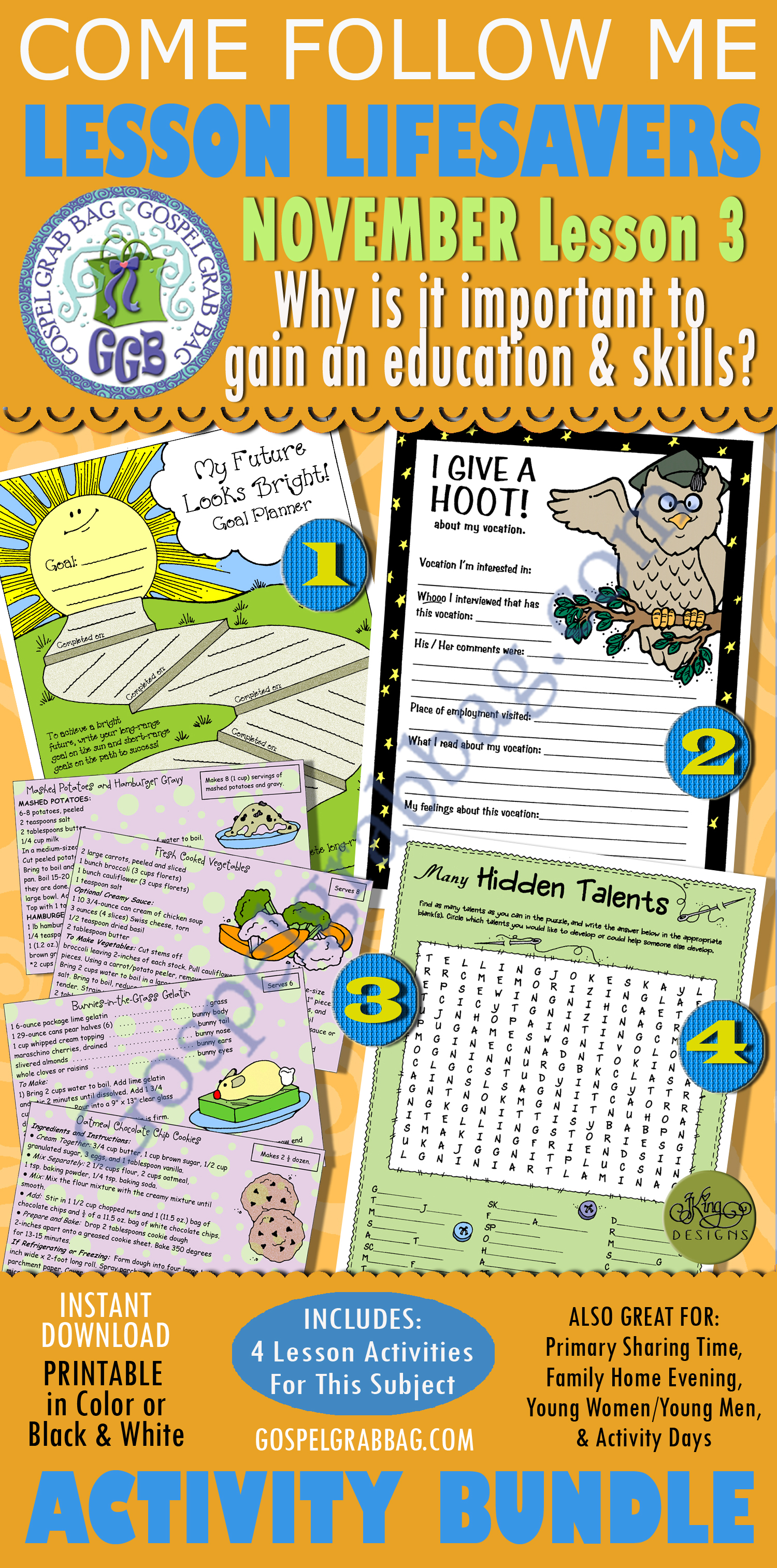 SELF RELIANCE Activities BUNDLE "Why is it important for me to gain an education and develop skills?" $4.00 November Lesson 3 BUNDLE Come Follow Me "Why is it important to gain an education and develop skills?"