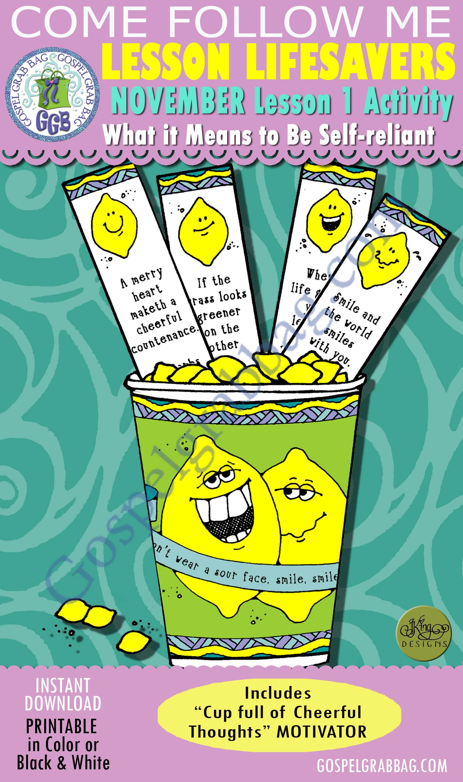 ATTITUDE - THOUGHTS Activity: Cup full of Cheerful Thought $1.75 NOVEMBER Lesson 1 "What does it mean to be self-reliant?" Activity