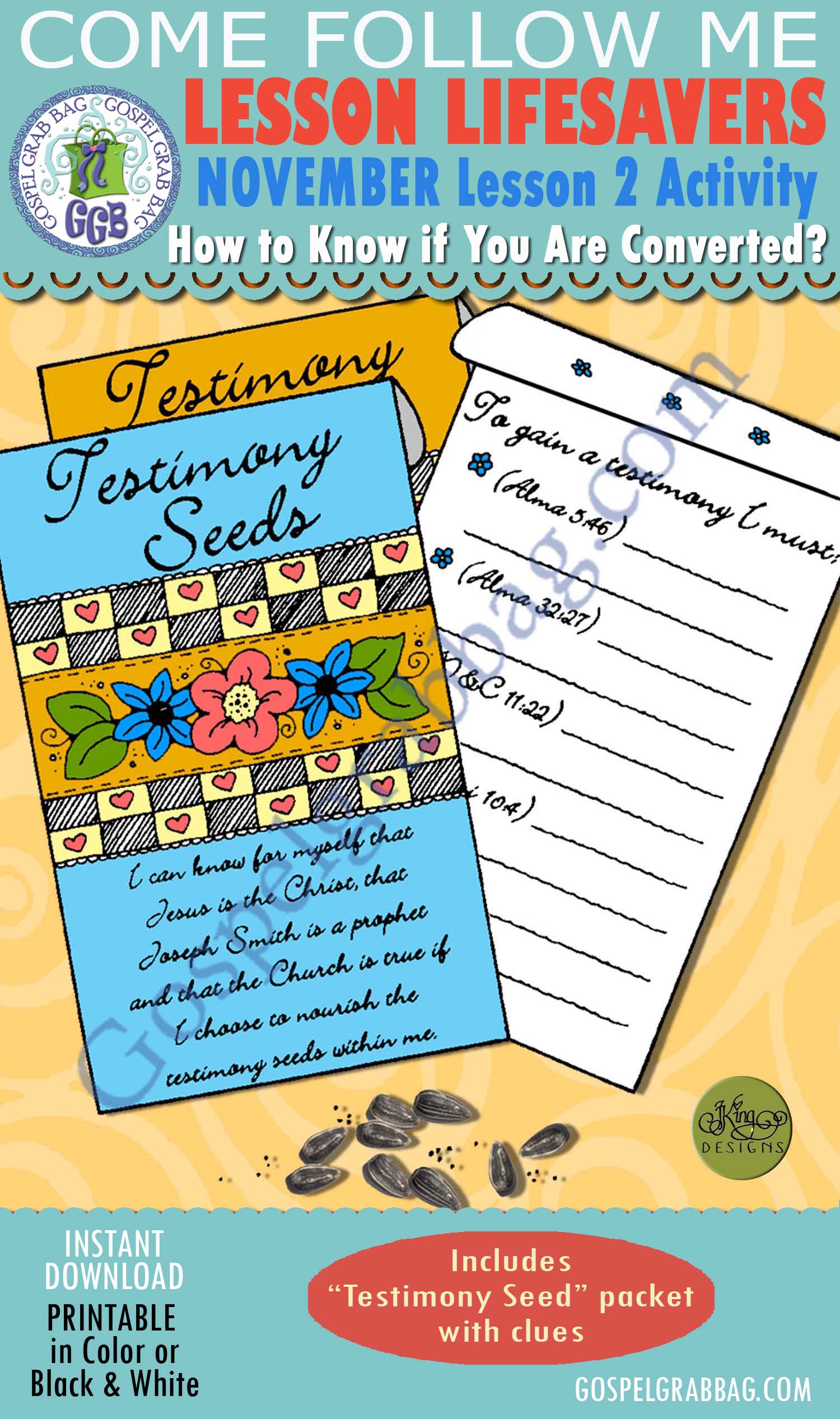 TESTIMONY Activity: Testimony Seeds packet with clues interactive handout $1.75 November Lesson 2 Come Follow Me "How do I know if I am becoming converted?"
