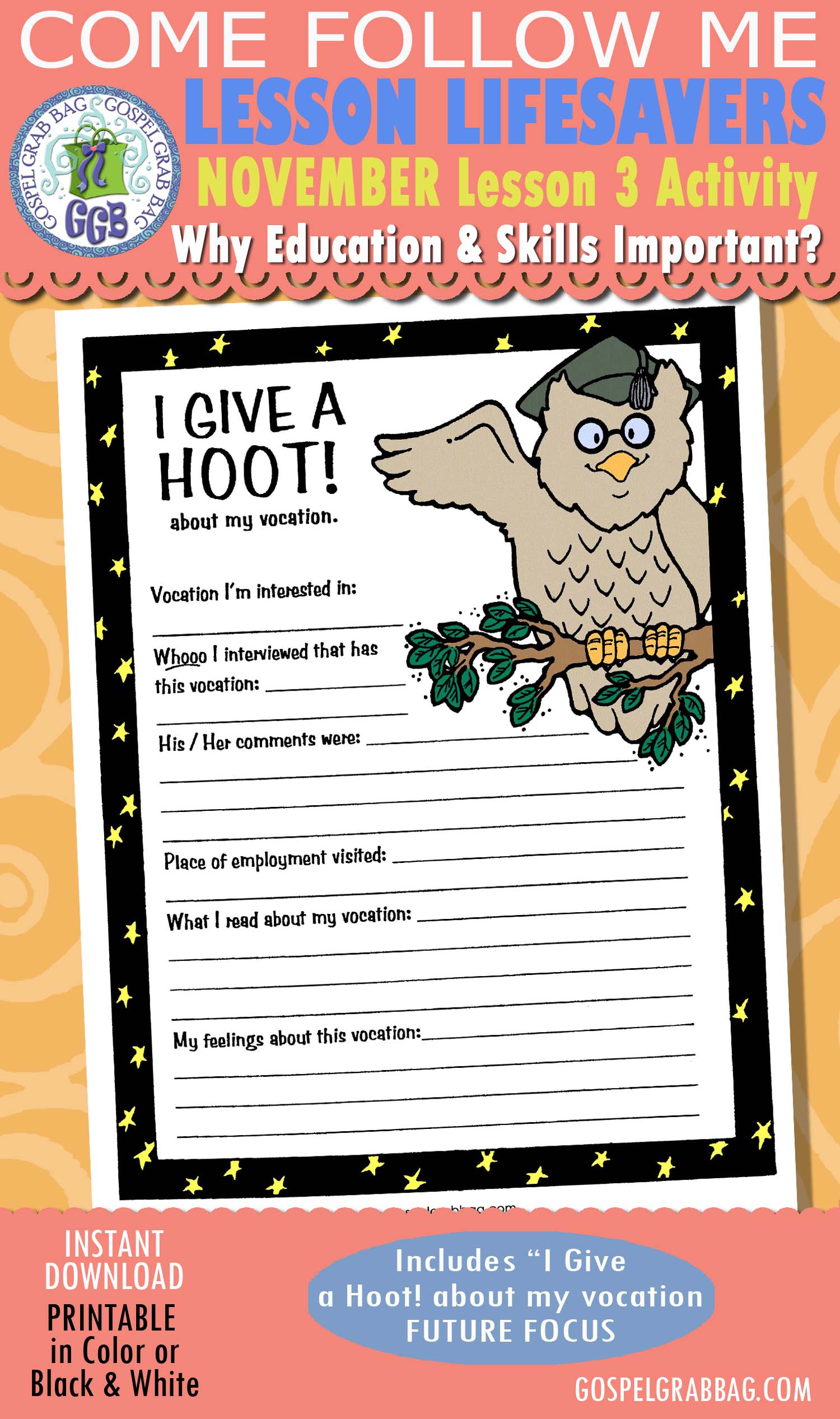 SELF-RELIANCE Activity: "I Give a Hoot! about My Vocation (Focus Planner) I Give a Hoot! Vocation Future Focus planner