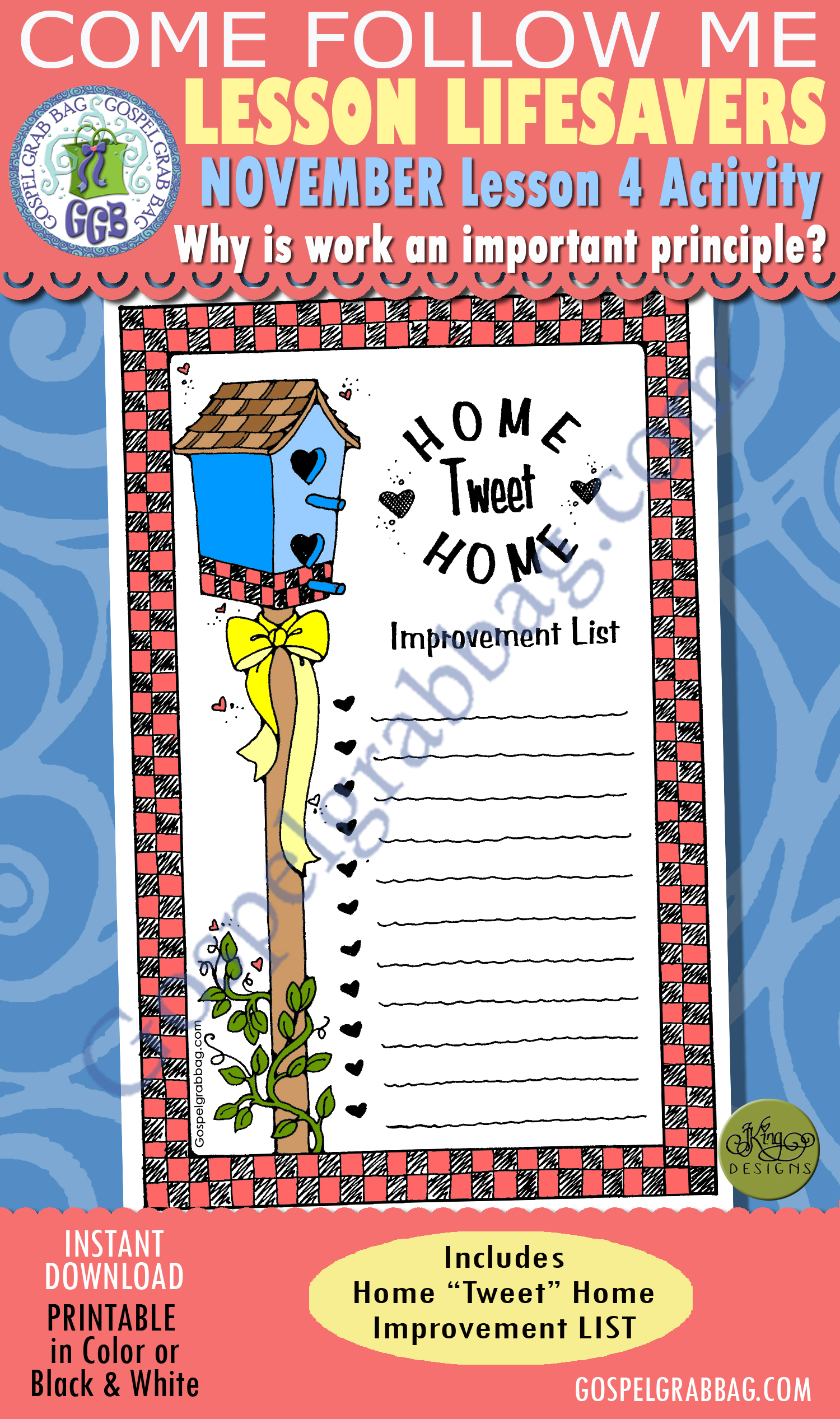 WORK - SELF-RELIANCE Activity "Home 'Tweet' Home Improvement List" $1.75 November Lesson 4 Come Follow Me "Why is work an important gospel principle?"