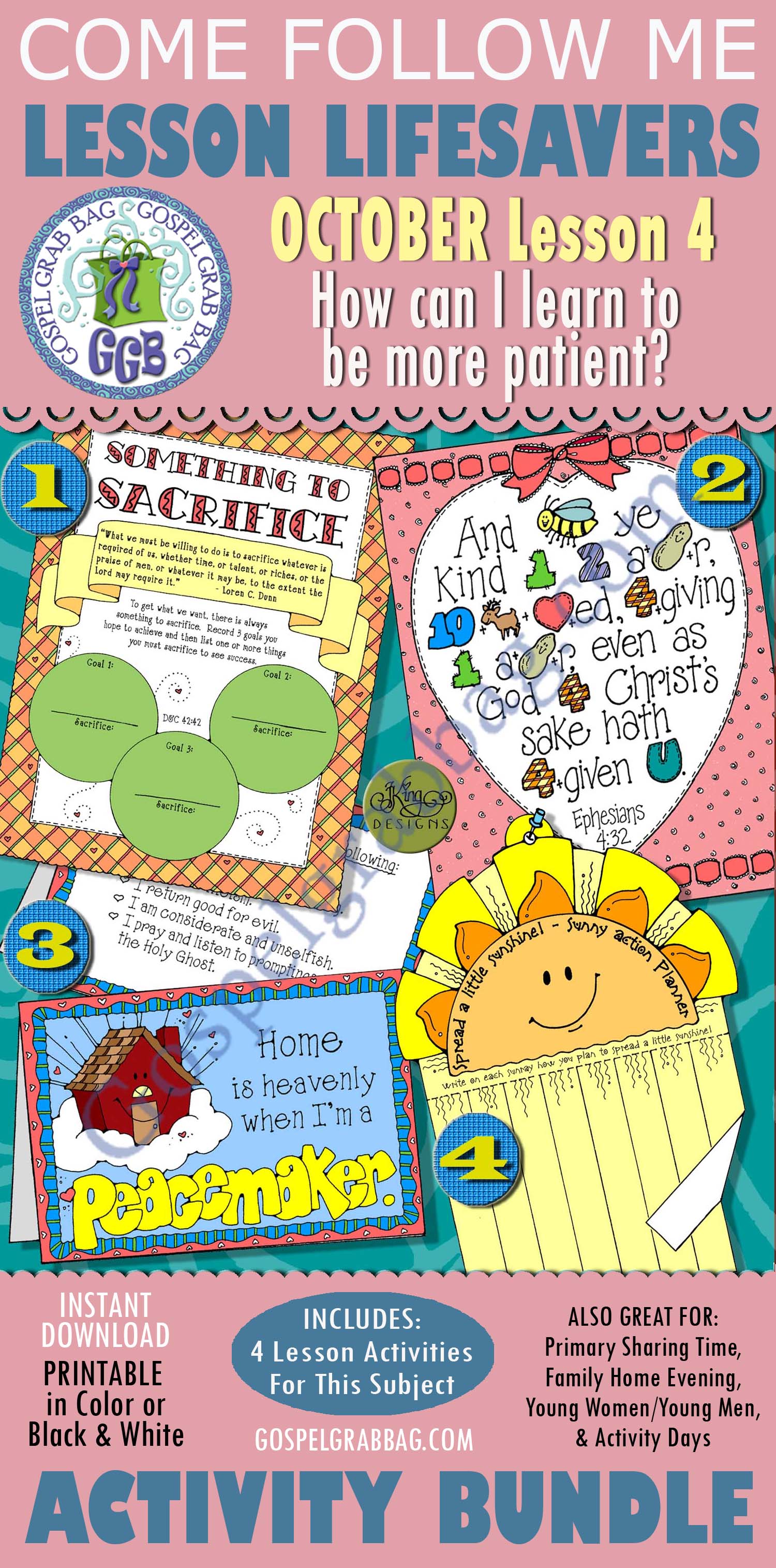 OCTOBER Lesson 4 Come Follow Me "How can I learn to be more patient?" $4.00 OCTOBER Lesson 4 Come Follow Me "How can I learn to be more patient?" BUNDLE Activities, Handouts