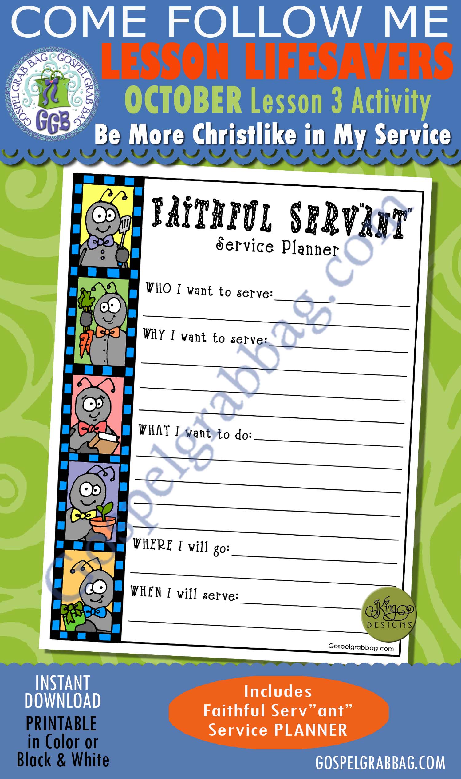 SERVICE Activity: Faithful Serv"ant" Planner $1.75 OCTOBER Lesson 3 Come Follow Me ACTIVITY "Faithful Serv'ant''" planner