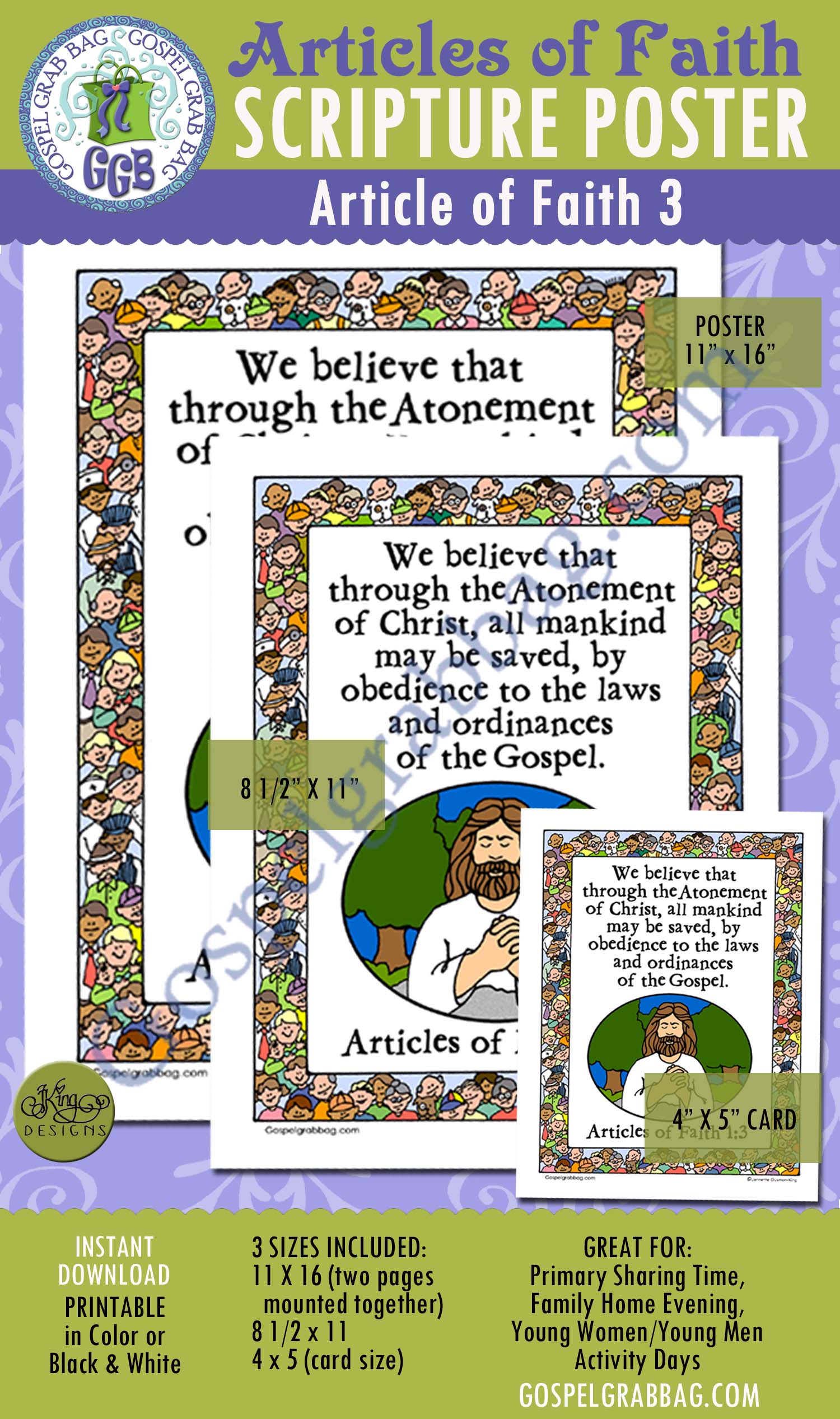 Article of Faith 1:3 scripture poster/card set - be saved by obedience