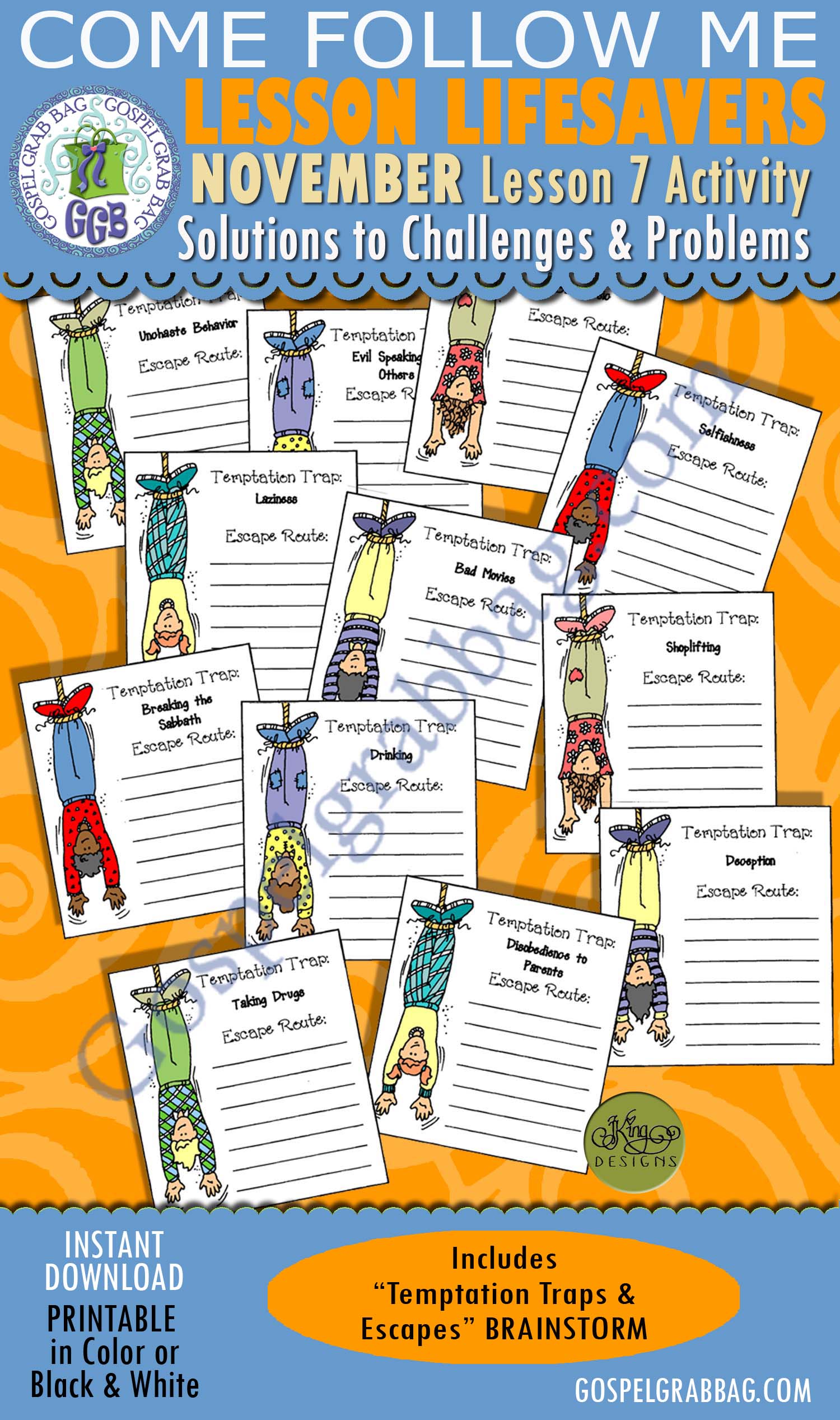 CHOICES Activity: Temptation Traps and Escape Route cards $1.75 November Lesson 7 Come Follow Me "How can I find solutions to my challenges and problems?" Young Women, Sunday School