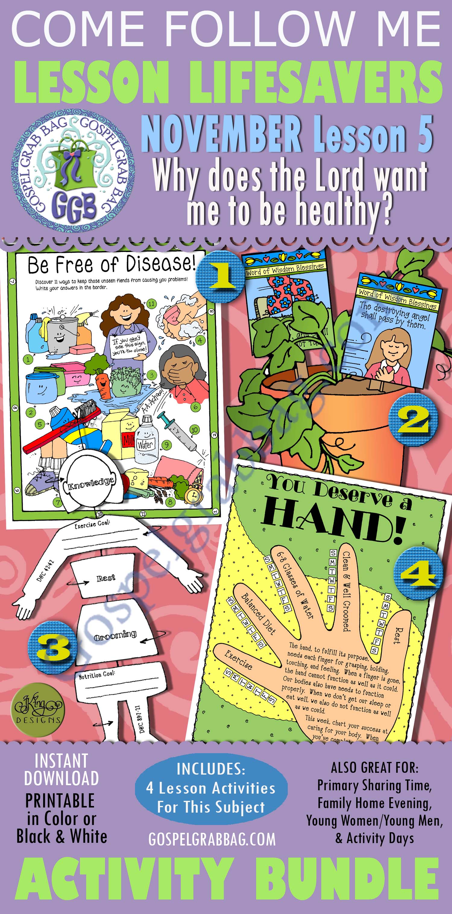 NOVEMBER Lesson 5 Come Follow Me "How does the Lord want me to be healthy?" $4.00 NOVEMBER Lesson 5 Come Follow Me "Why does the Lord want me to be healthy?" BUNDLE Activities, Handouts
