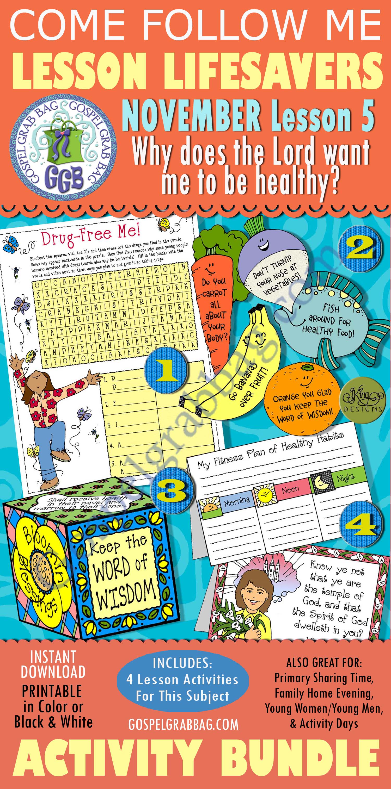 LESSON LIFESAVER Activities BUNDLE $4.00 November Lesson 5 Come Follow Me "Why does the Lord want me to be healthy?"