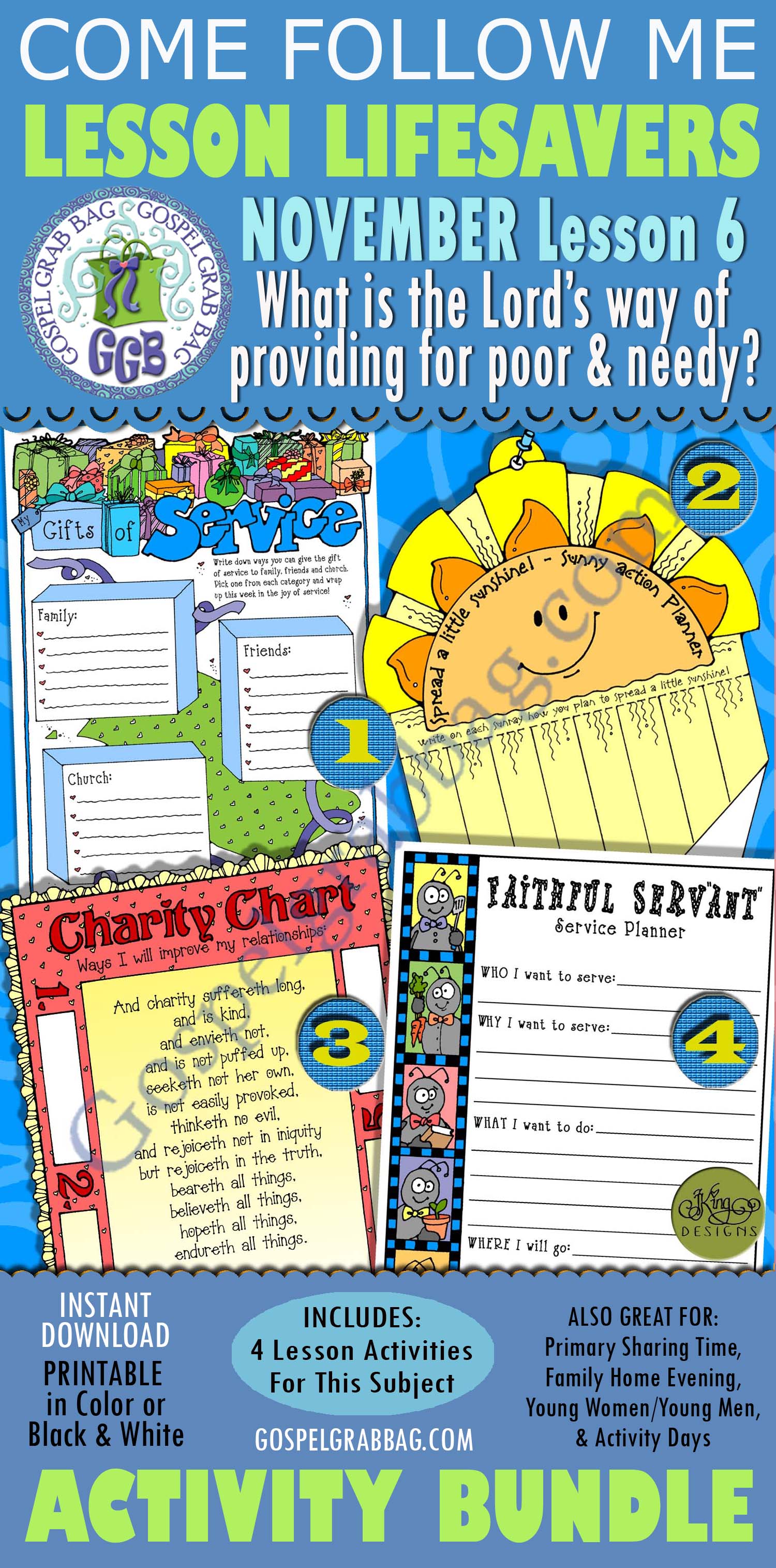 SERVICE Lesson Lifesaver Activities BUNDLE November Lesson 6 "What is the Lord's way of providing for the poor and needy?" Young Women, Sunday School LESSON LIFESAVERS