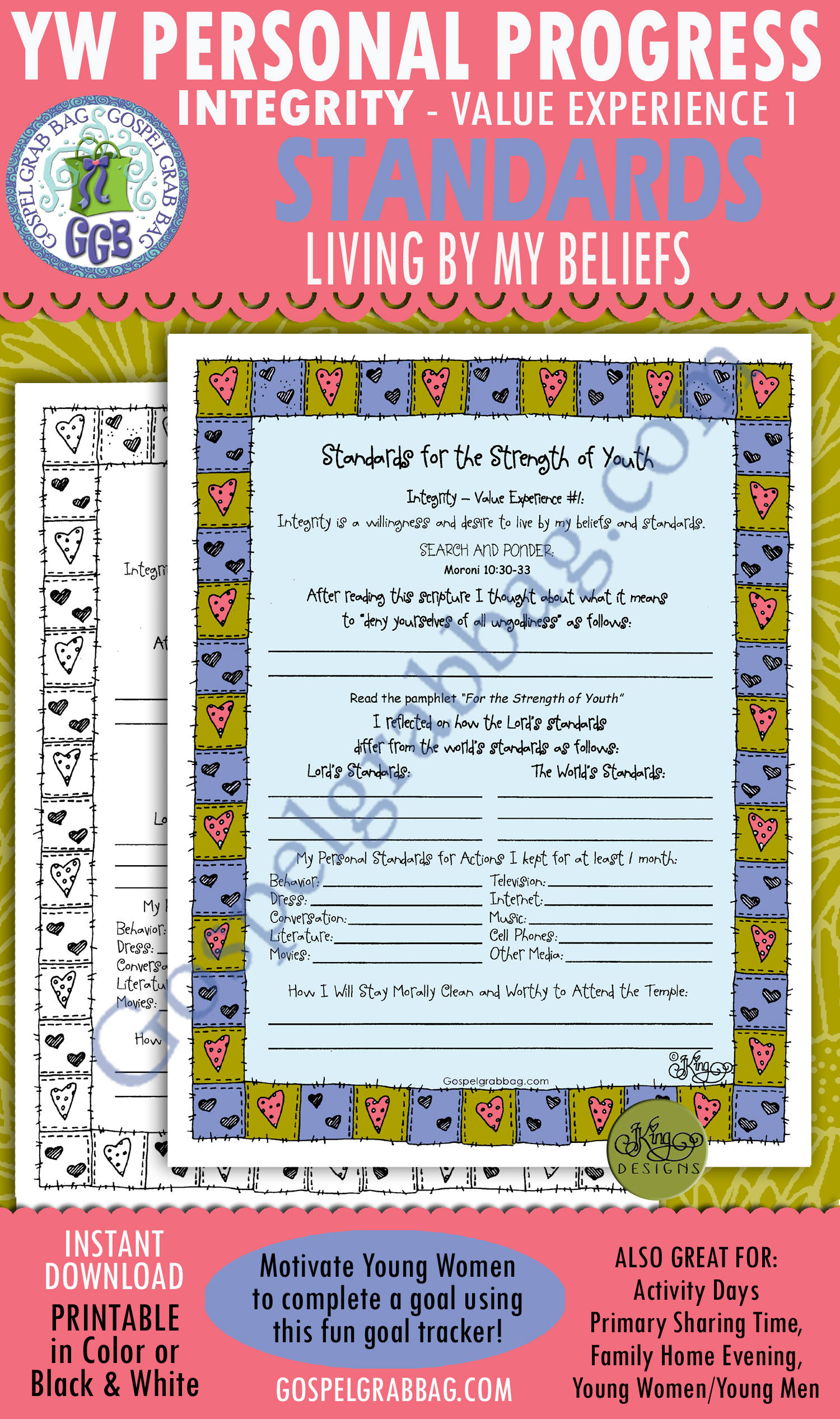 Integrity Personal Progress Planner Form Goal 1 $1.75 INTEGRITY Standards for the Strength of Youth